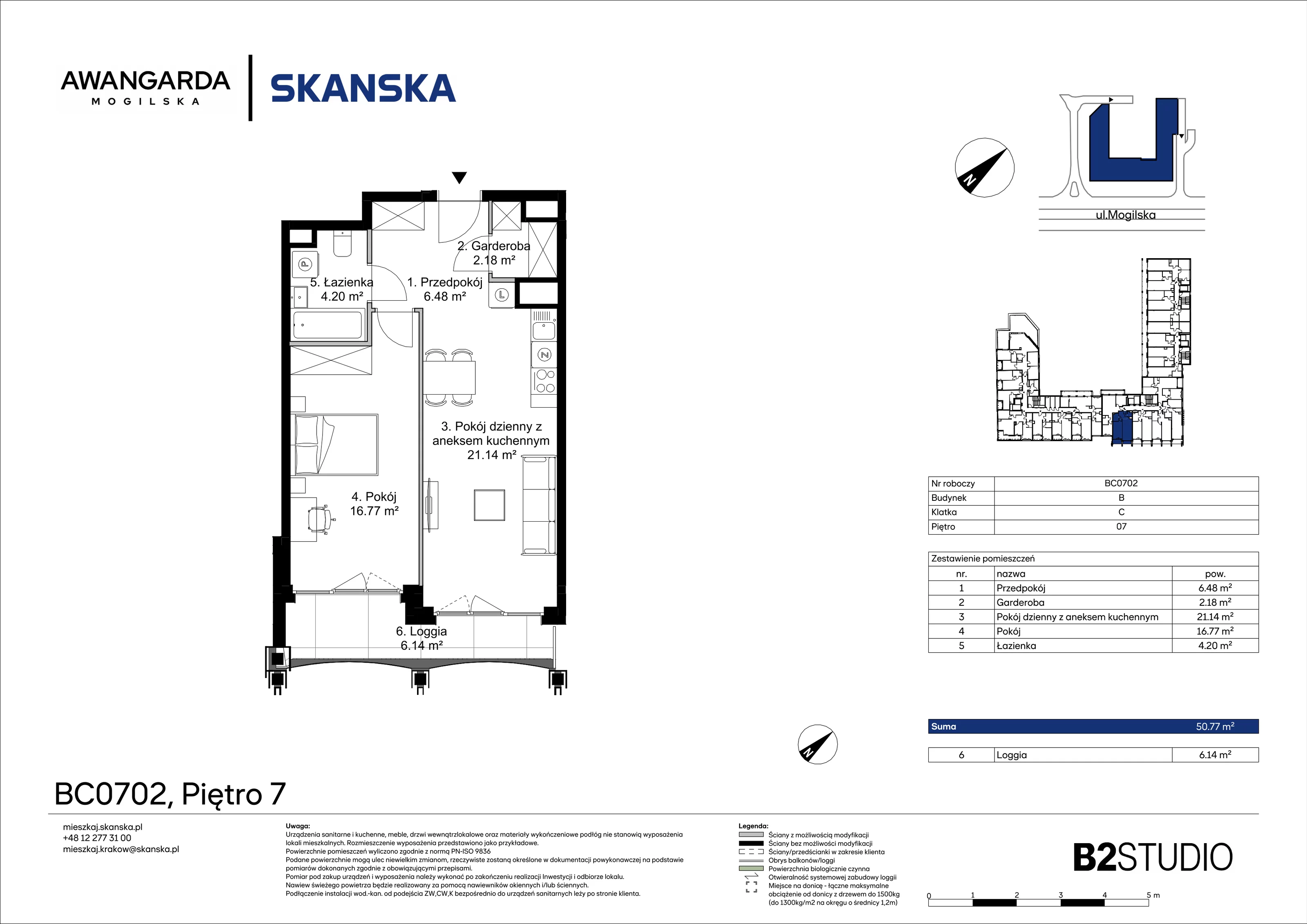 2 pokoje, mieszkanie 50,77 m², piętro 7, oferta nr 1BC0702, Awangarda Mogilska, Kraków, Prądnik Czerwony, Rakowice, ul. Mogilska 126