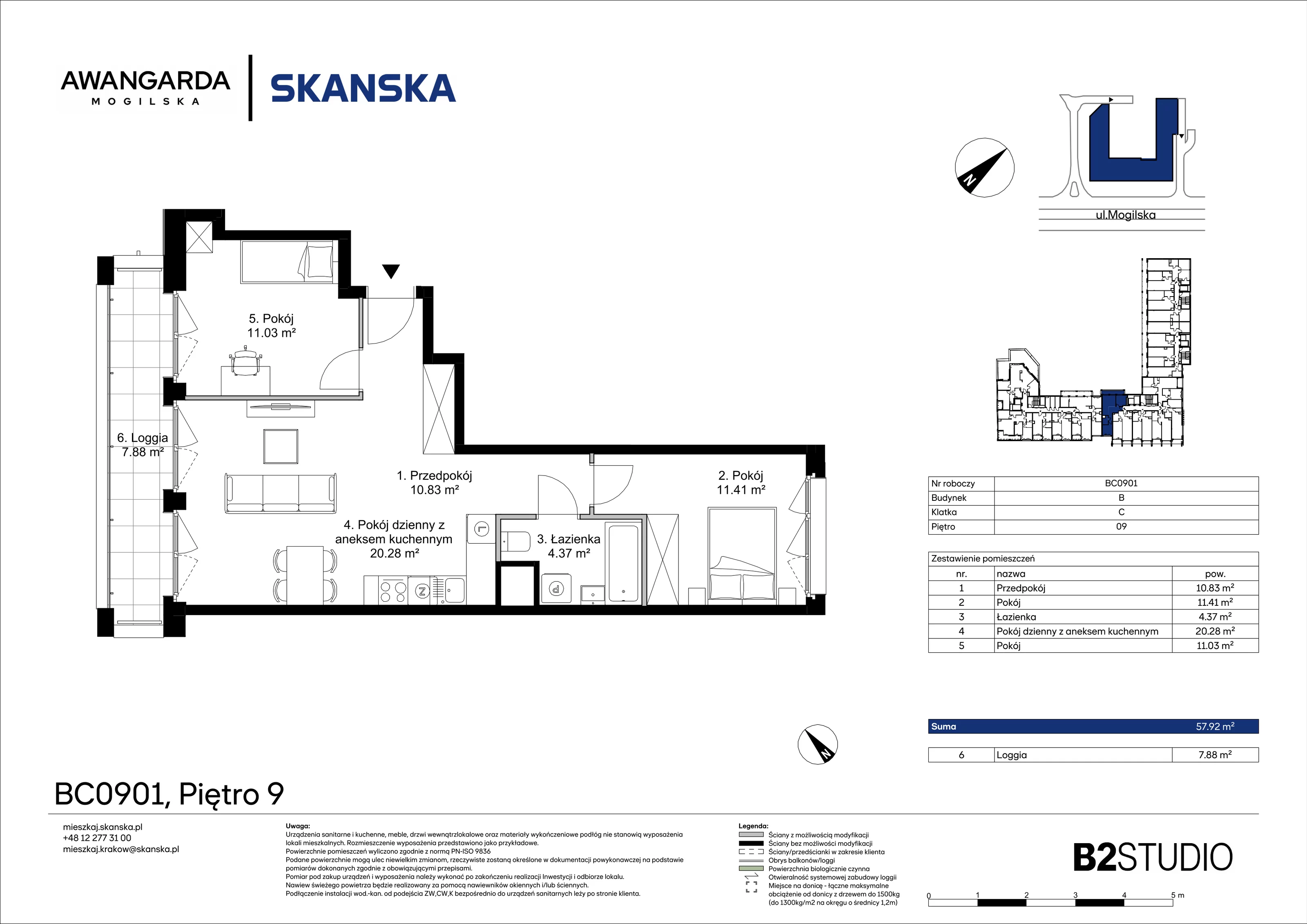 3 pokoje, mieszkanie 57,95 m², piętro 9, oferta nr 1BC0901, Awangarda Mogilska, Kraków, Prądnik Czerwony, Rakowice, ul. Mogilska 126