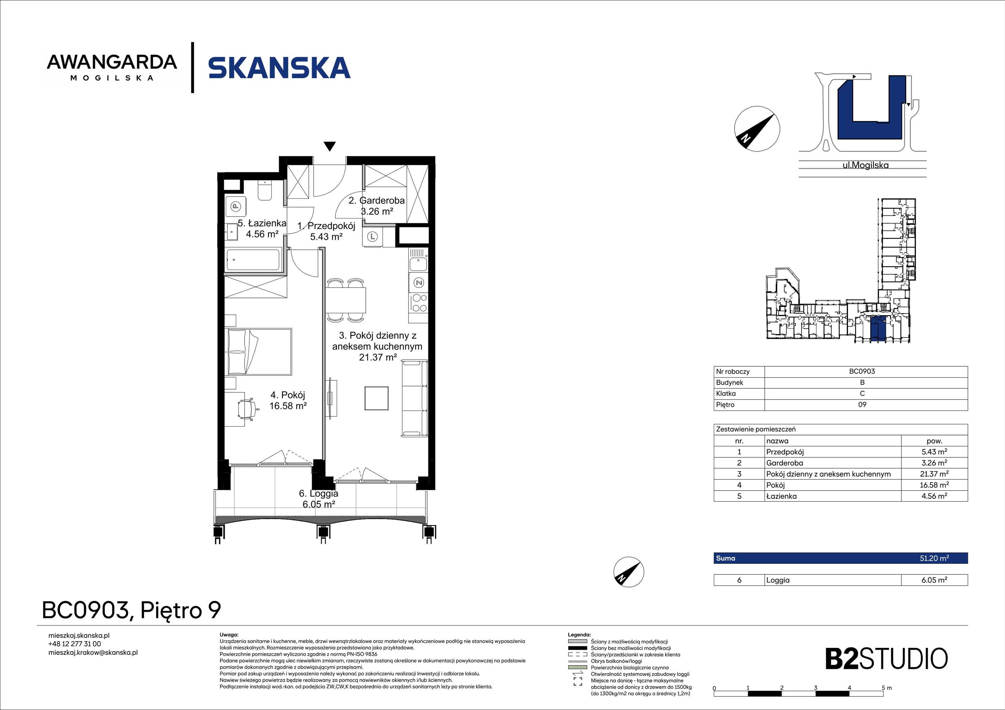2 pokoje, mieszkanie 51,20 m², piętro 9, oferta nr 1BC0903, Awangarda Mogilska, Kraków, Prądnik Czerwony, Rakowice, ul. Mogilska 126