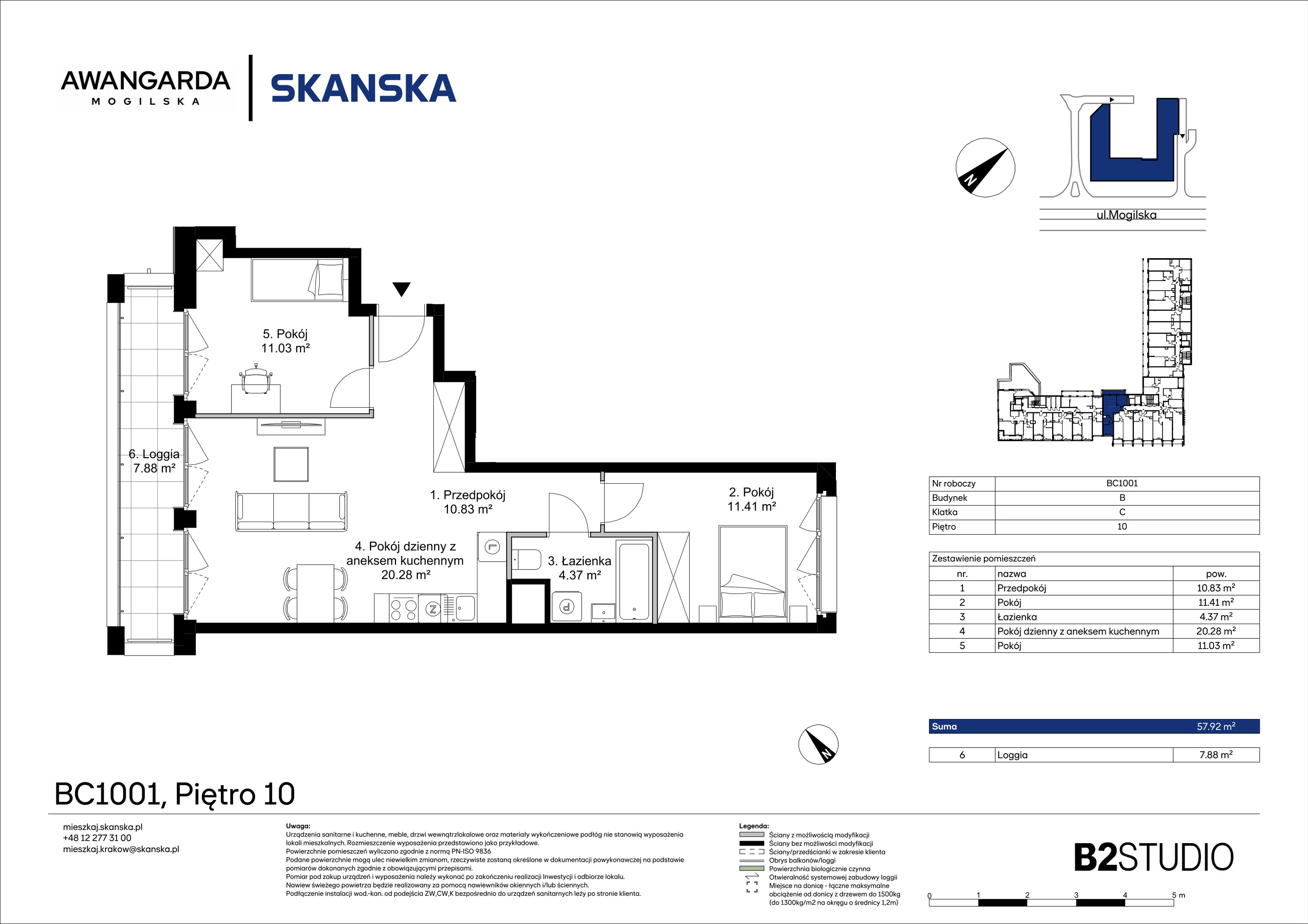 3 pokoje, mieszkanie 57,95 m², piętro 10, oferta nr 1BC1001, Awangarda Mogilska, Kraków, Prądnik Czerwony, Rakowice, ul. Mogilska 126
