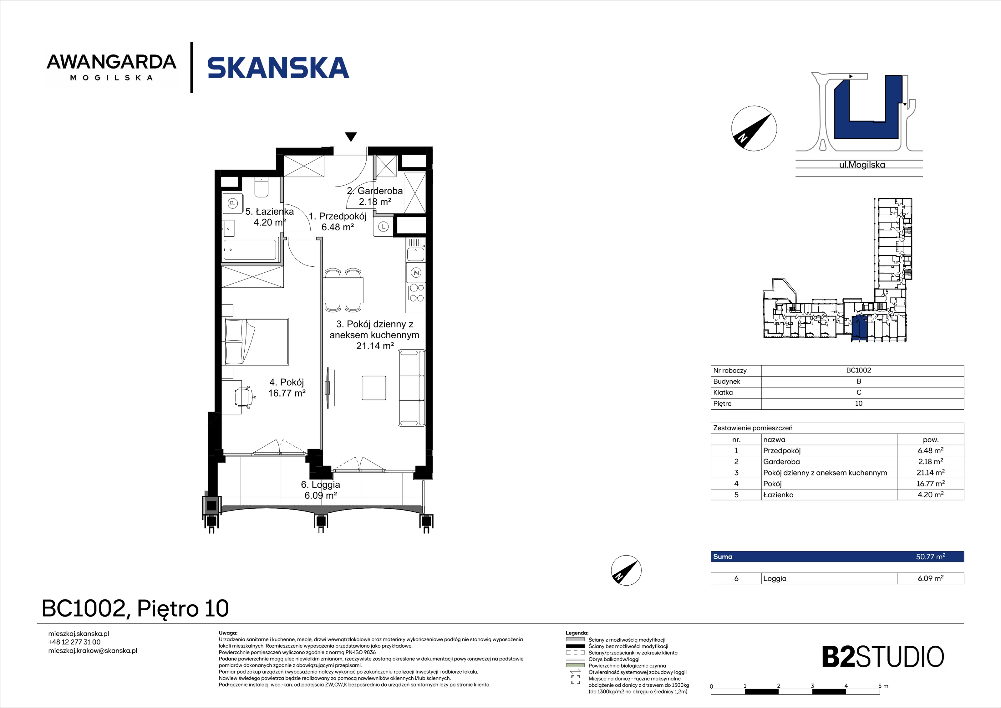 2 pokoje, mieszkanie 50,77 m², piętro 10, oferta nr 1BC1002, Awangarda Mogilska, Kraków, Prądnik Czerwony, Rakowice, ul. Mogilska 126