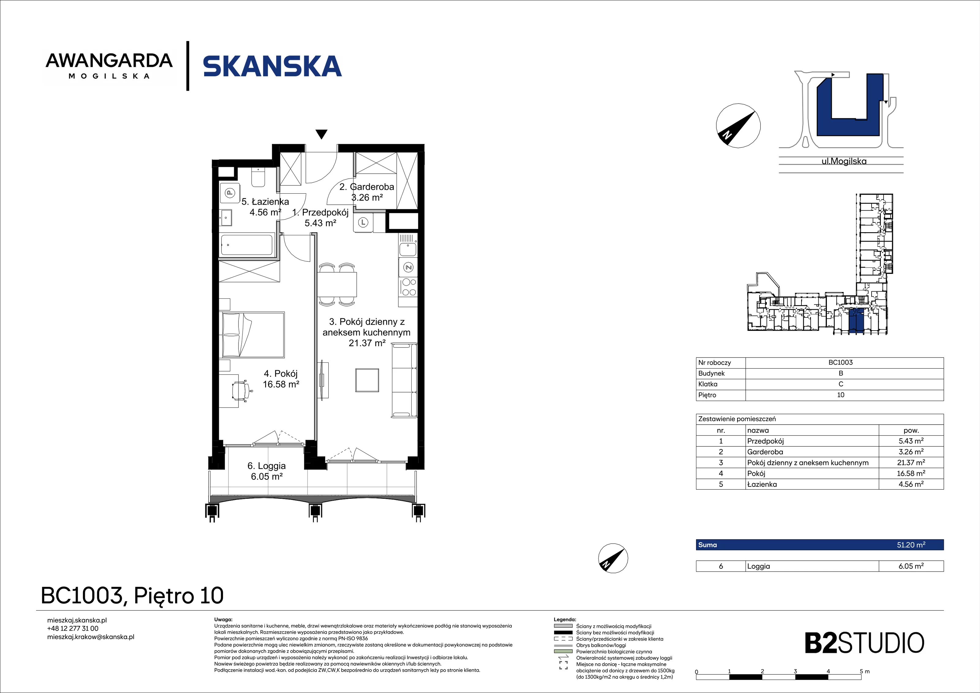 2 pokoje, mieszkanie 51,20 m², piętro 10, oferta nr 1BC1003, Awangarda Mogilska, Kraków, Prądnik Czerwony, Rakowice, ul. Mogilska 126