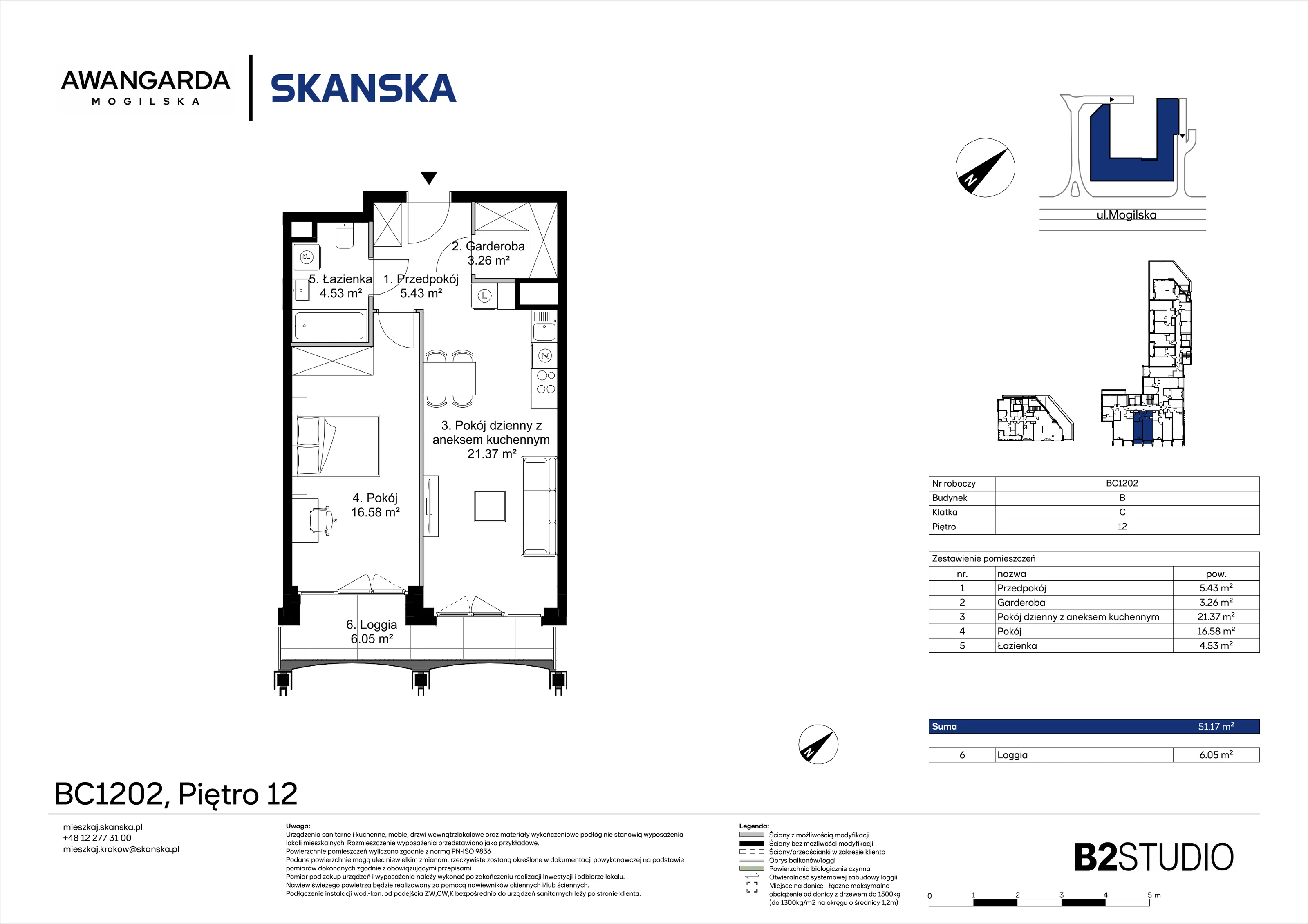 2 pokoje, mieszkanie 51,17 m², piętro 12, oferta nr 1BC1202, Awangarda Mogilska, Kraków, Prądnik Czerwony, Rakowice, ul. Mogilska 126