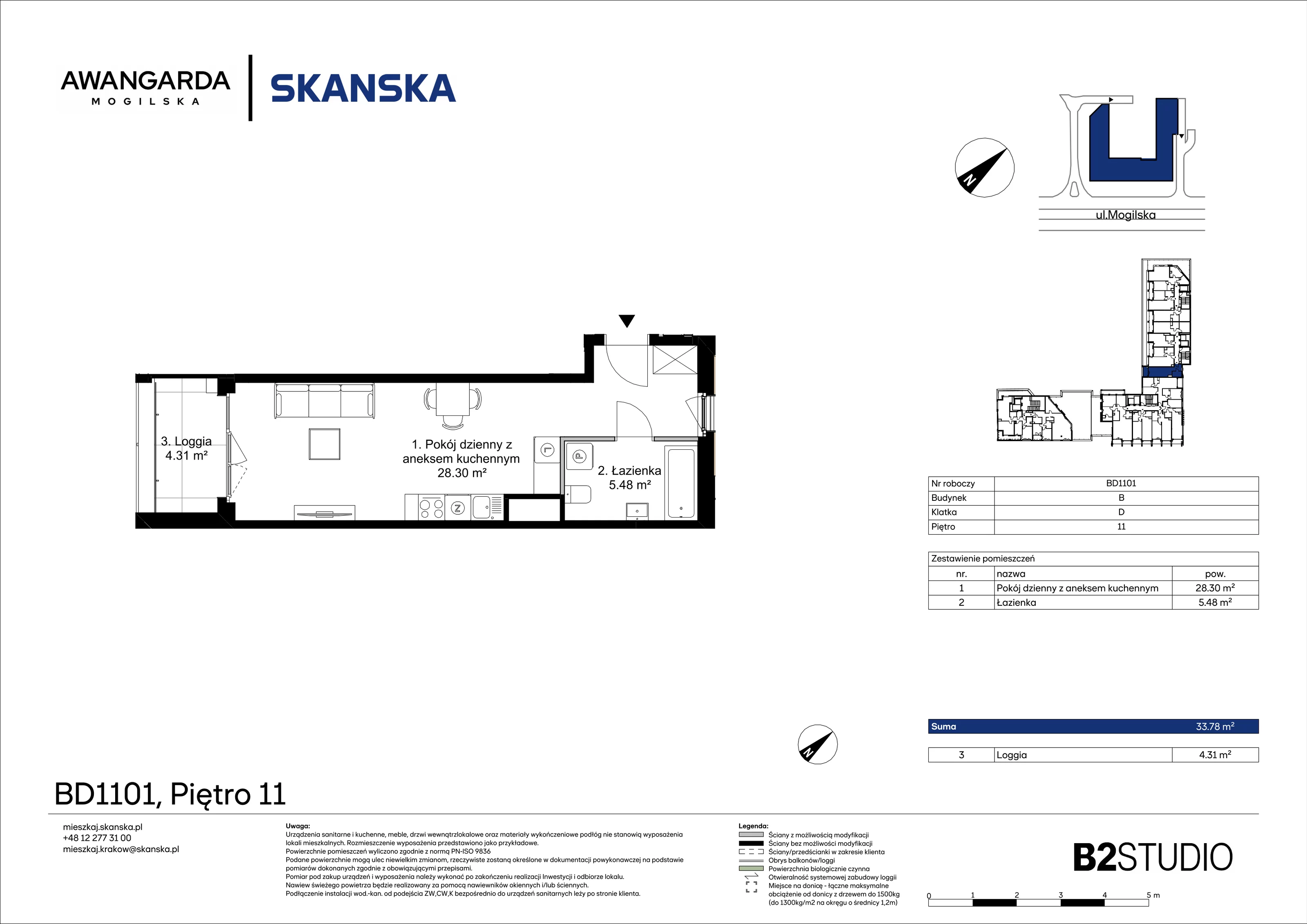 1 pokój, apartament 33,78 m², piętro 11, oferta nr 1BD1101, Awangarda Mogilska, Kraków, Prądnik Czerwony, Rakowice, ul. Mogilska 126