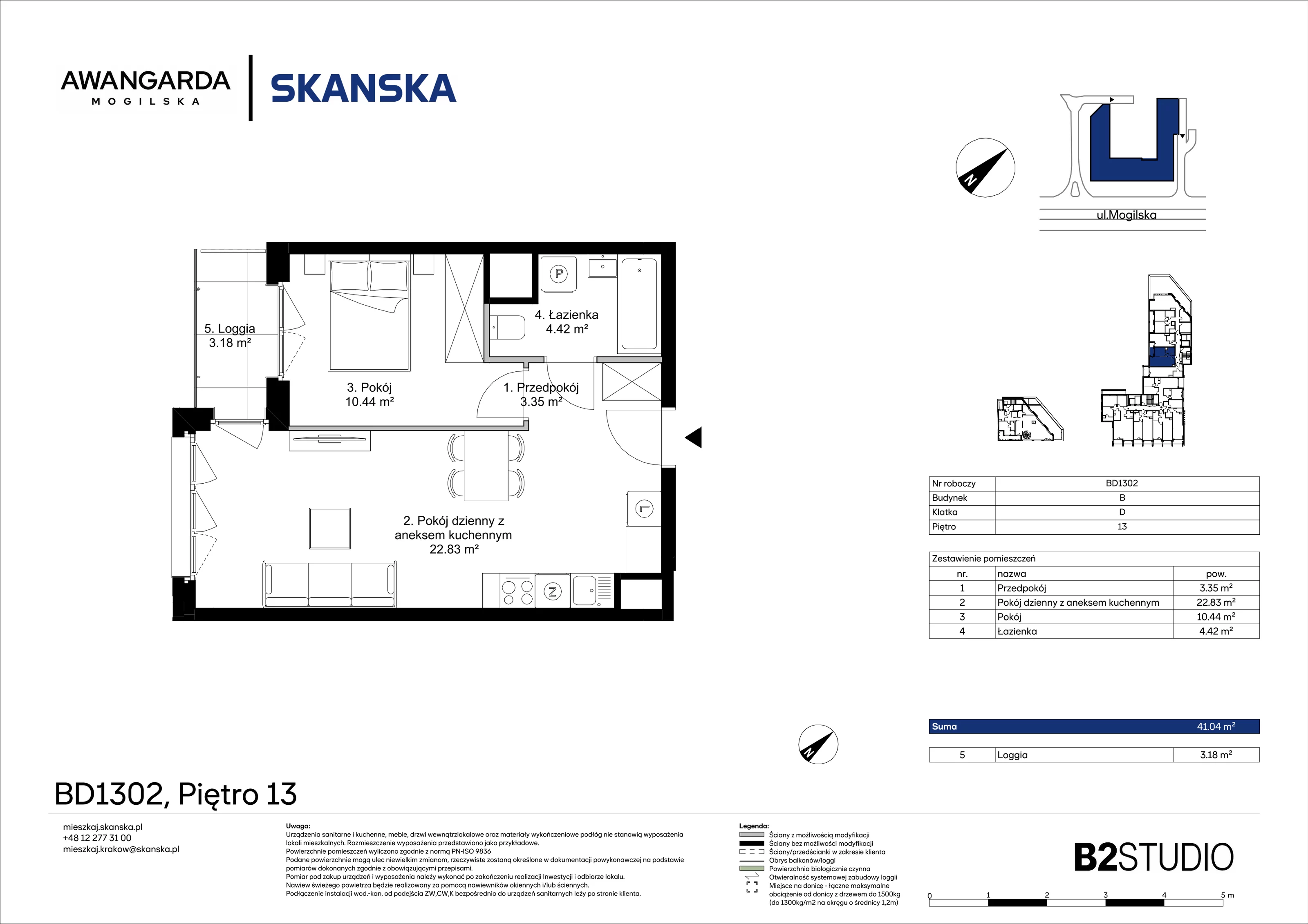 2 pokoje, mieszkanie 41,04 m², piętro 13, oferta nr 1BD1302, Awangarda Mogilska, Kraków, Prądnik Czerwony, Rakowice, ul. Mogilska 126