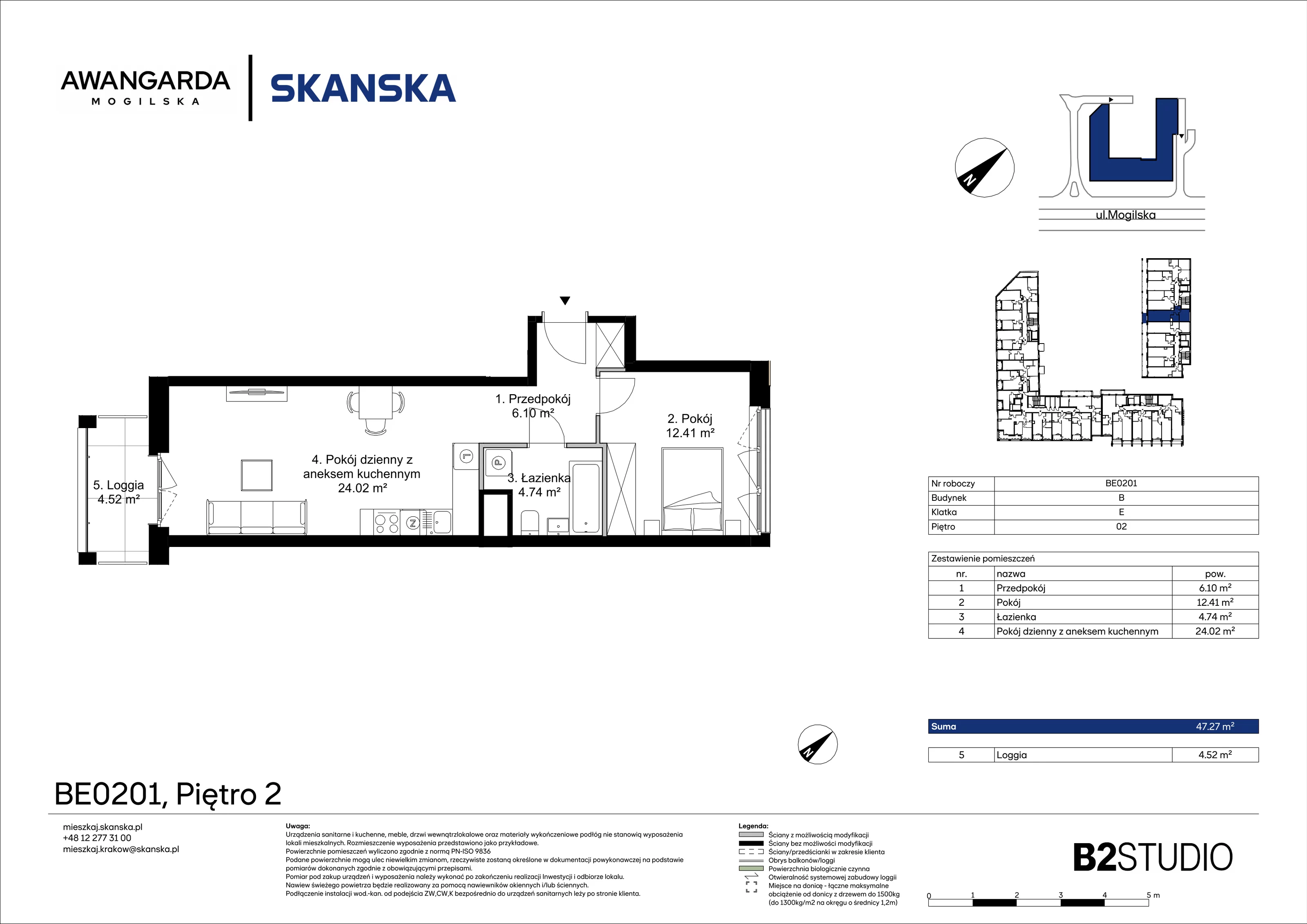2 pokoje, mieszkanie 47,27 m², piętro 2, oferta nr 1BE0201, Awangarda Mogilska, Kraków, Prądnik Czerwony, Rakowice, ul. Mogilska 126