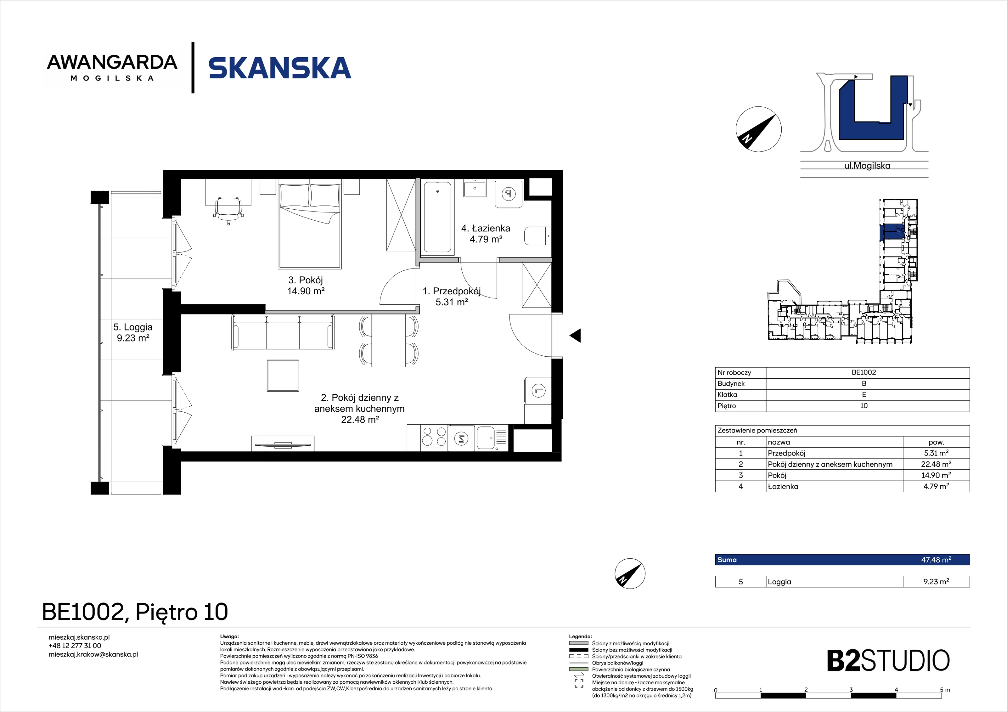 2 pokoje, mieszkanie 47,72 m², piętro 10, oferta nr 1BE1002, Awangarda Mogilska, Kraków, Prądnik Czerwony, Rakowice, ul. Mogilska 126