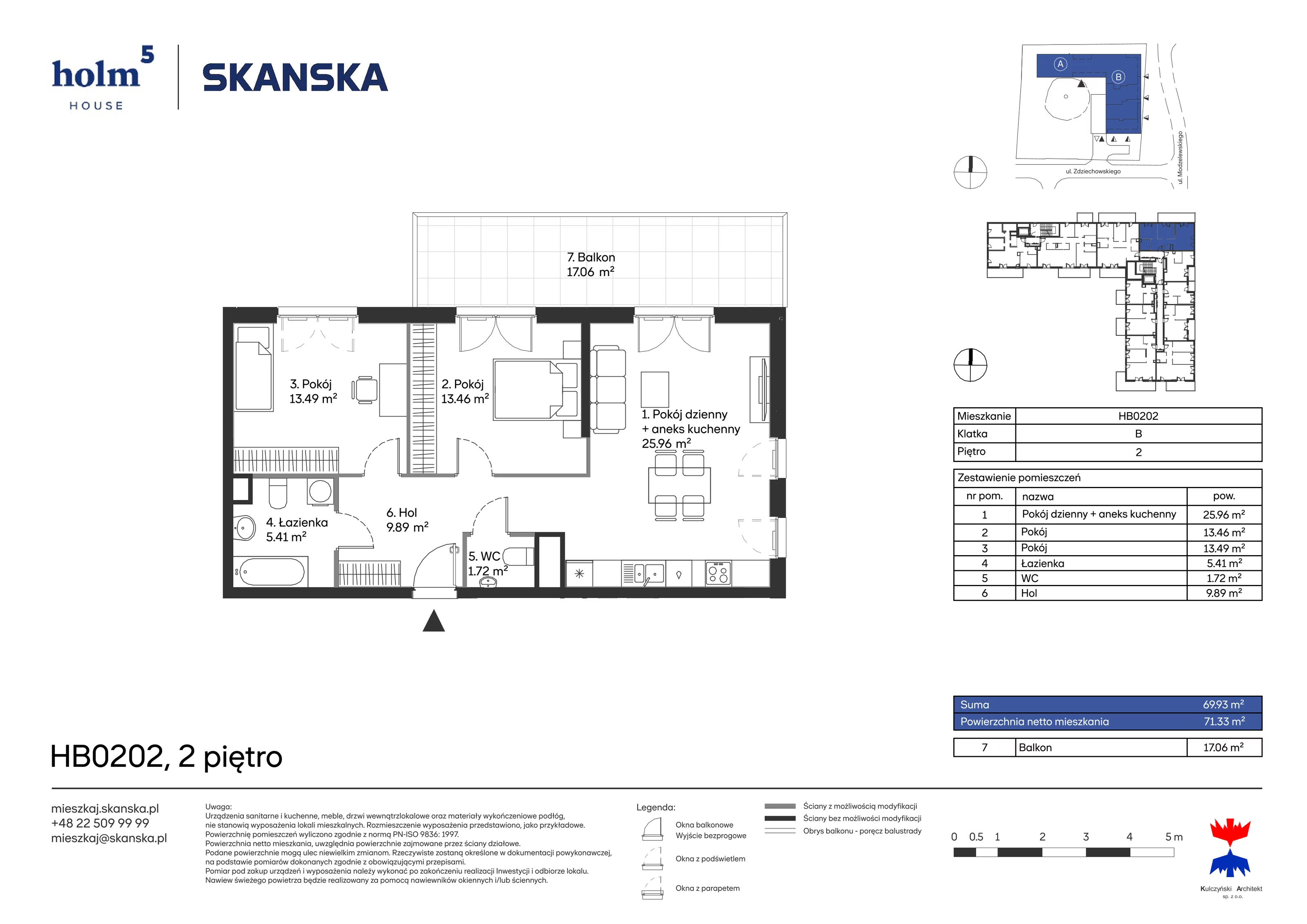 Apartament 69,93 m², piętro 2, oferta nr HB0202, Holm House, Warszawa, Mokotów, Ksawerów, ul. Zdziechowskiego