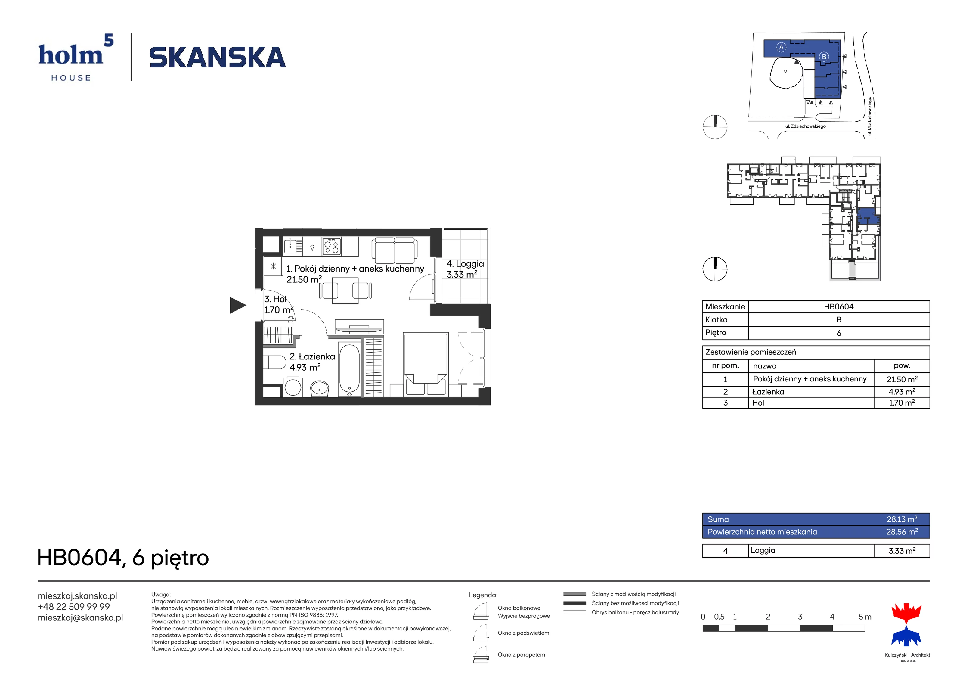 Apartament 28,13 m², piętro 6, oferta nr HB0604, Holm House, Warszawa, Mokotów, Ksawerów, ul. Zdziechowskiego