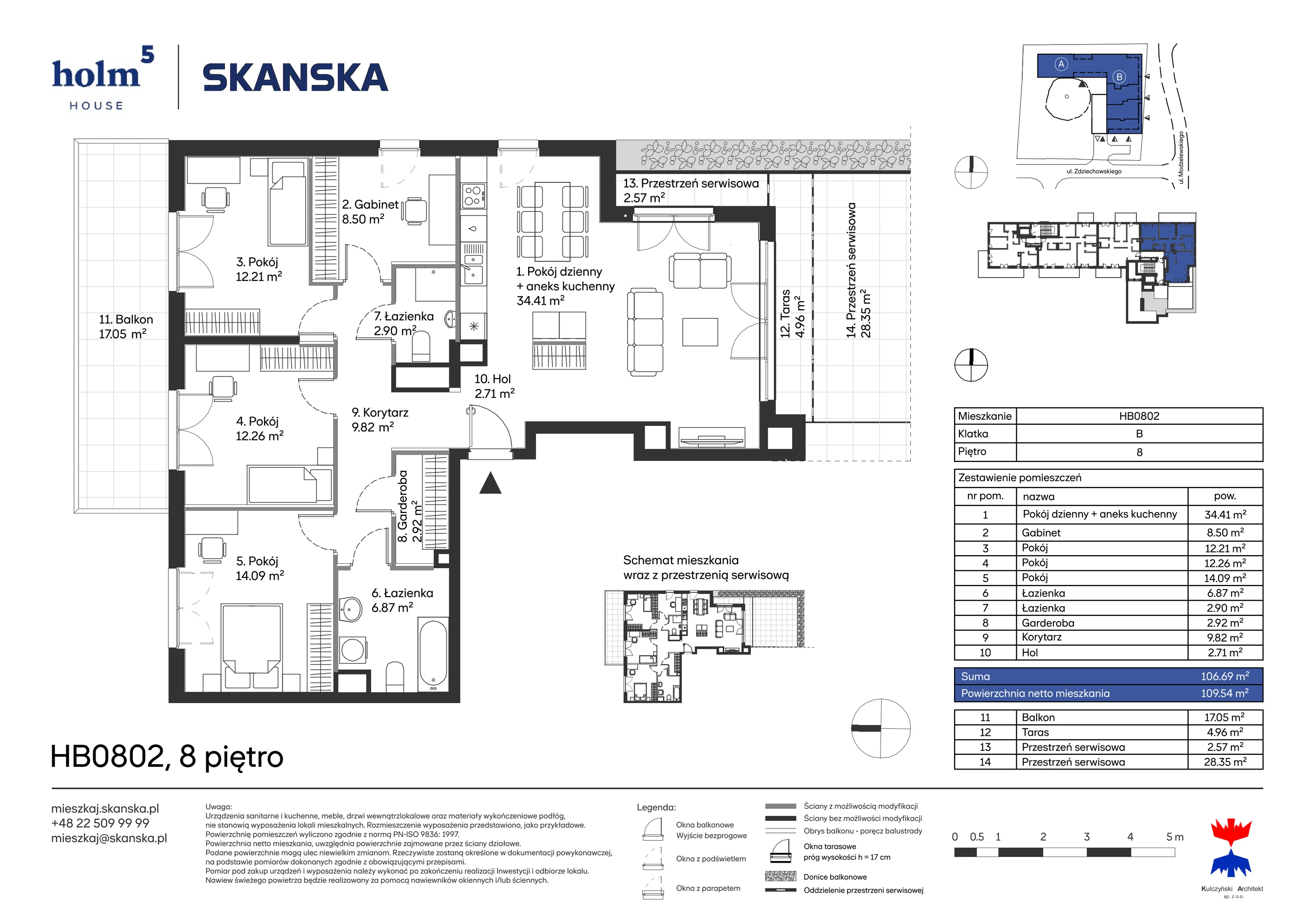 Mieszkanie 106,69 m², piętro 8, oferta nr HB0802, Holm House, Warszawa, Mokotów, Ksawerów, ul. Zdziechowskiego-idx