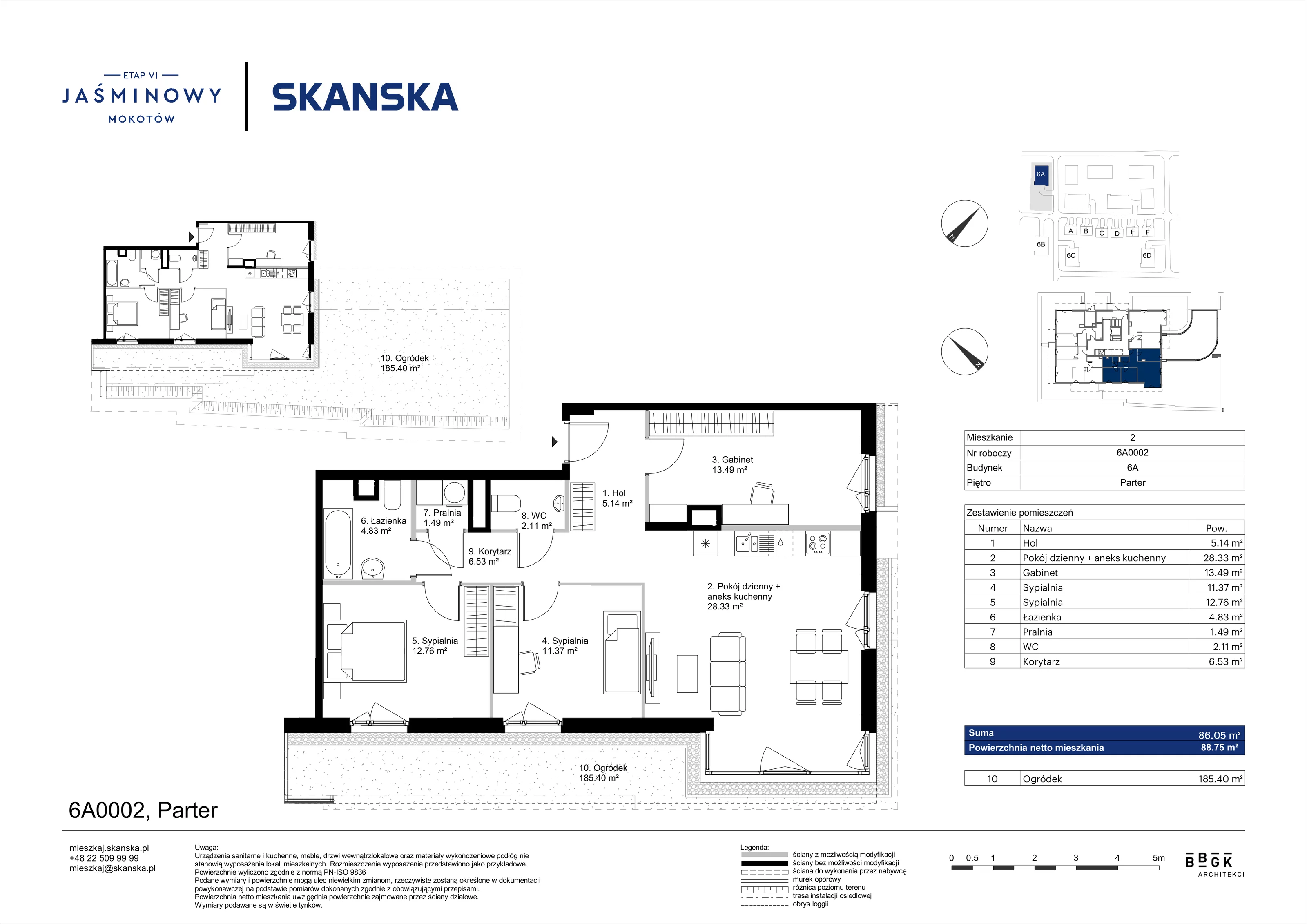 Mieszkanie 86,05 m², parter, oferta nr 6A0002, Jaśminowy Mokotów VI Wille Miejskie, Warszawa, Mokotów, Stegny, ul. Białego Dębu