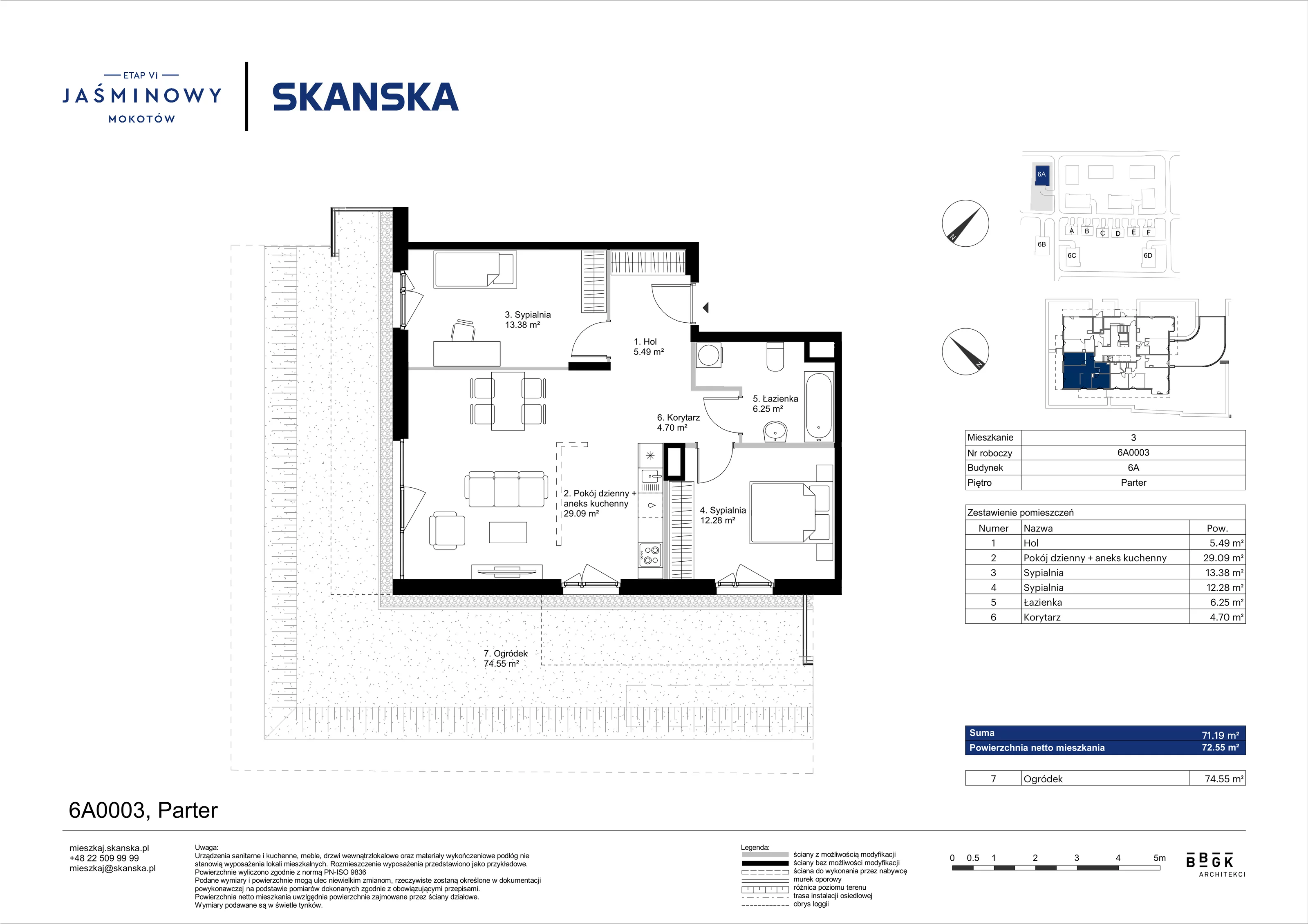 Mieszkanie 71,19 m², parter, oferta nr 6A0003, Jaśminowy Mokotów VI Wille Miejskie, Warszawa, Mokotów, Stegny, ul. Białego Dębu