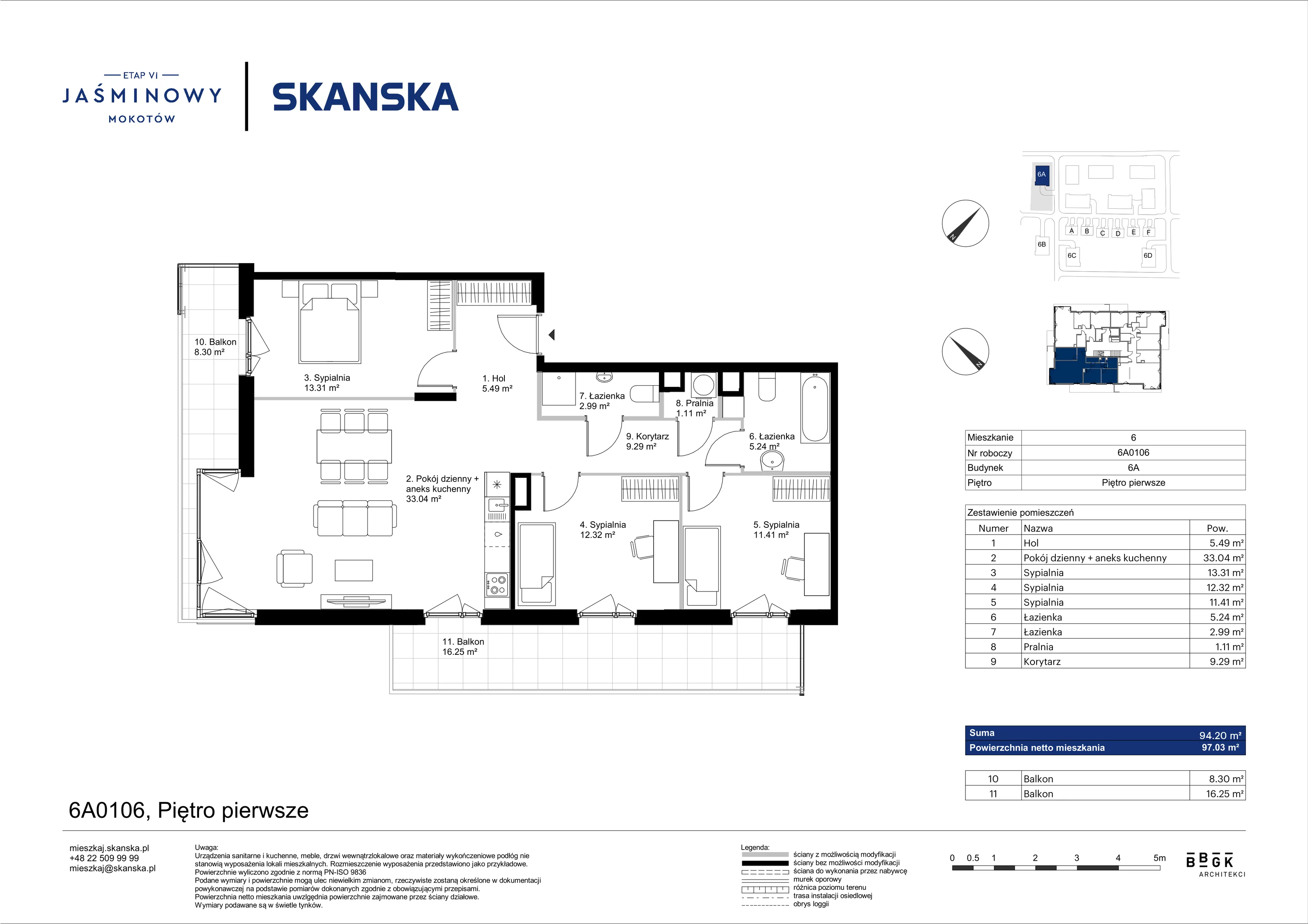 Mieszkanie 94,20 m², piętro 1, oferta nr 6A0106, Jaśminowy Mokotów VI Wille Miejskie, Warszawa, Mokotów, Stegny, ul. Białego Dębu