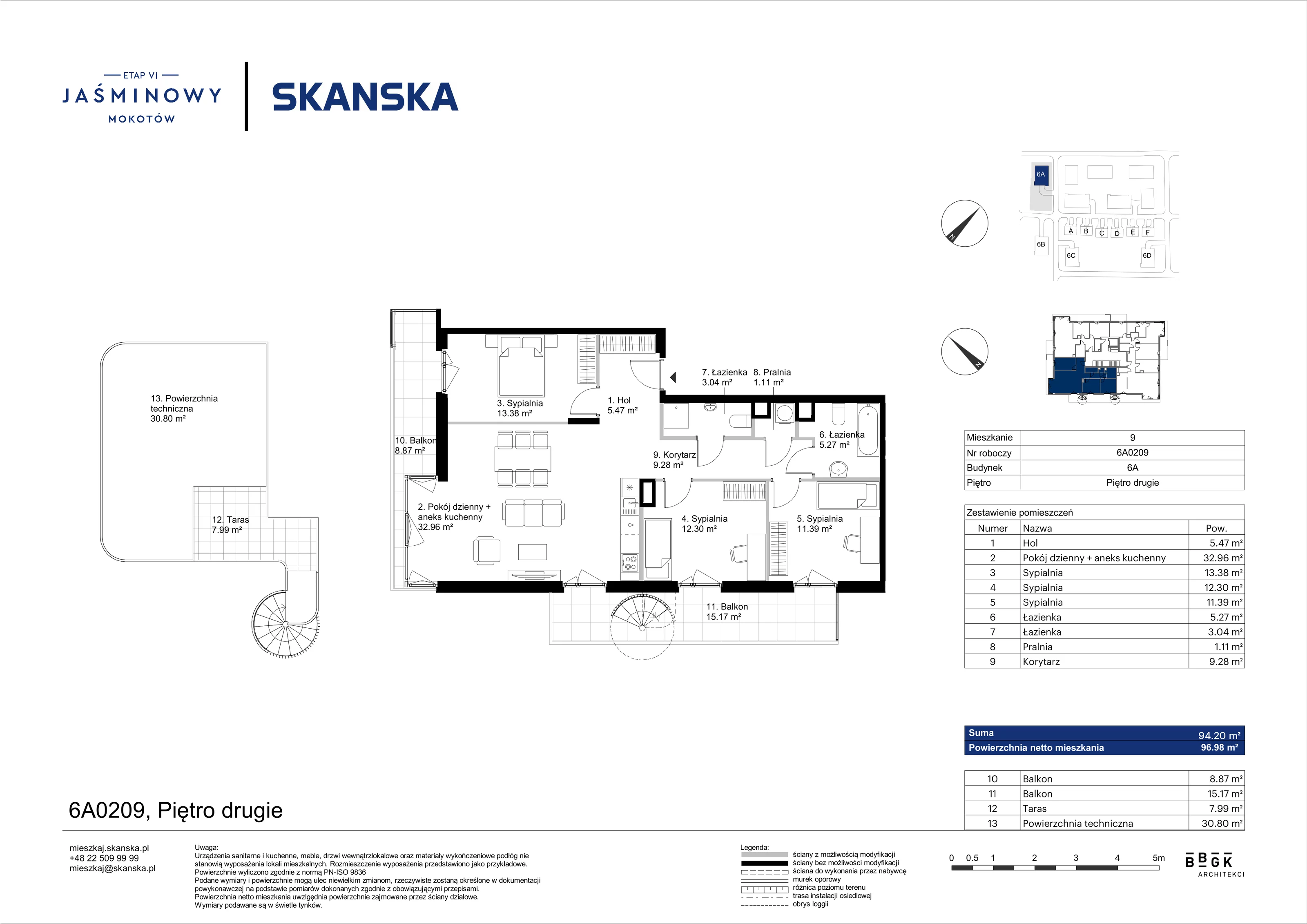 Mieszkanie 94,20 m², piętro 2, oferta nr 6A0209, Jaśminowy Mokotów VI Wille Miejskie, Warszawa, Mokotów, Stegny, ul. Białego Dębu