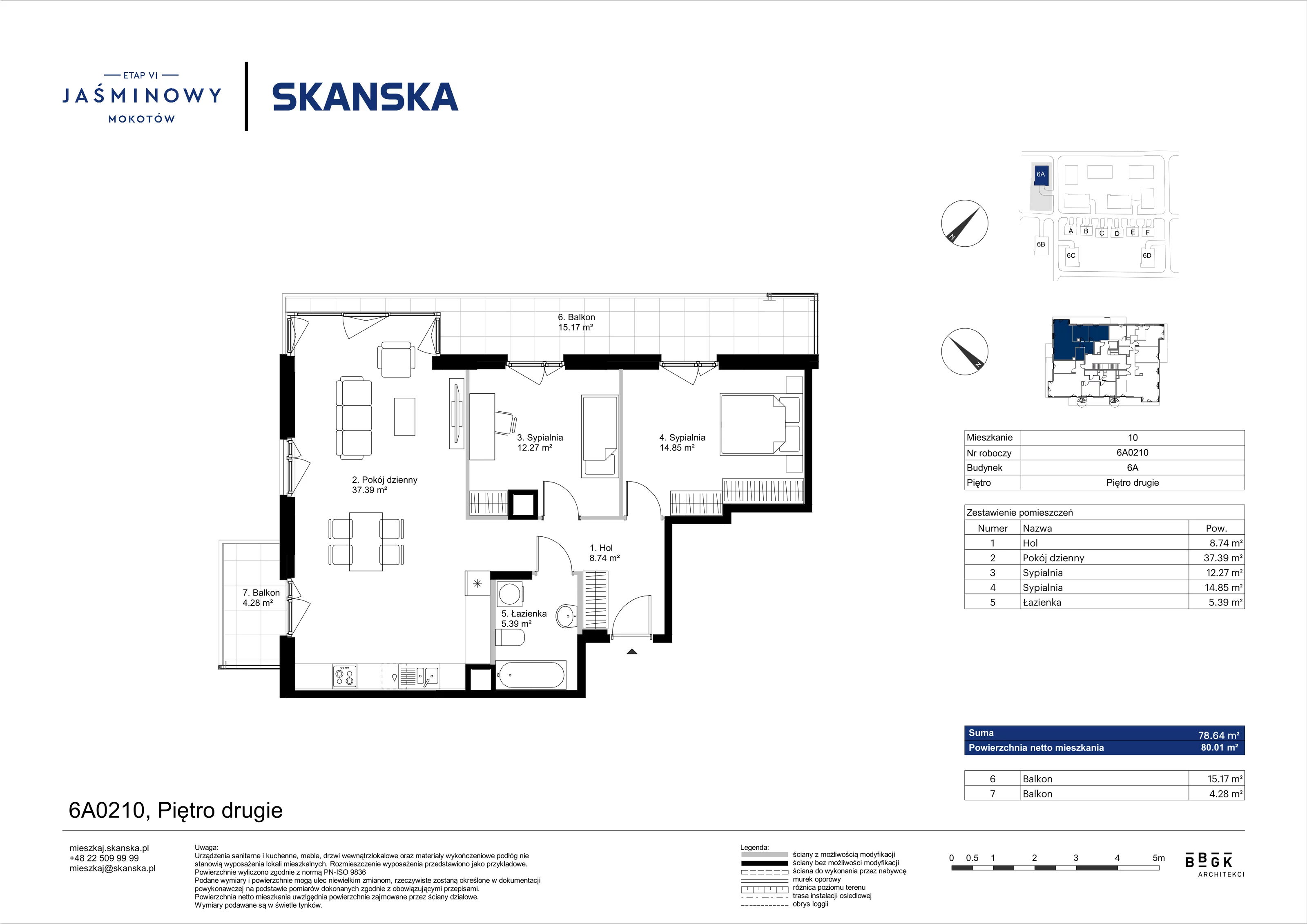 Mieszkanie 78,64 m², piętro 2, oferta nr 6A0210, Jaśminowy Mokotów VI Wille Miejskie, Warszawa, Mokotów, Stegny, ul. Białego Dębu