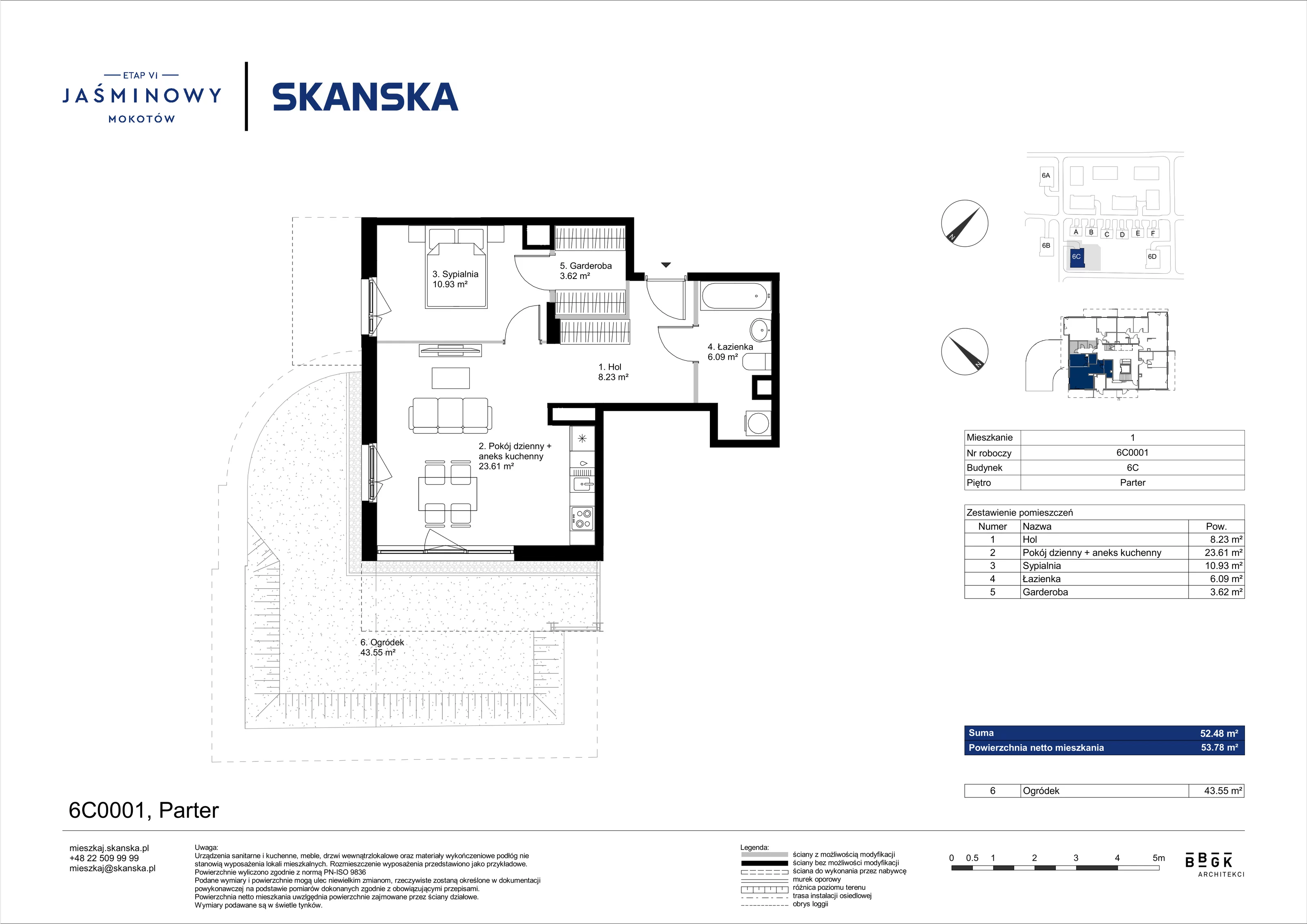 Mieszkanie 52,48 m², parter, oferta nr 6C0001, Jaśminowy Mokotów VI Wille Miejskie, Warszawa, Mokotów, Stegny, ul. Białego Dębu