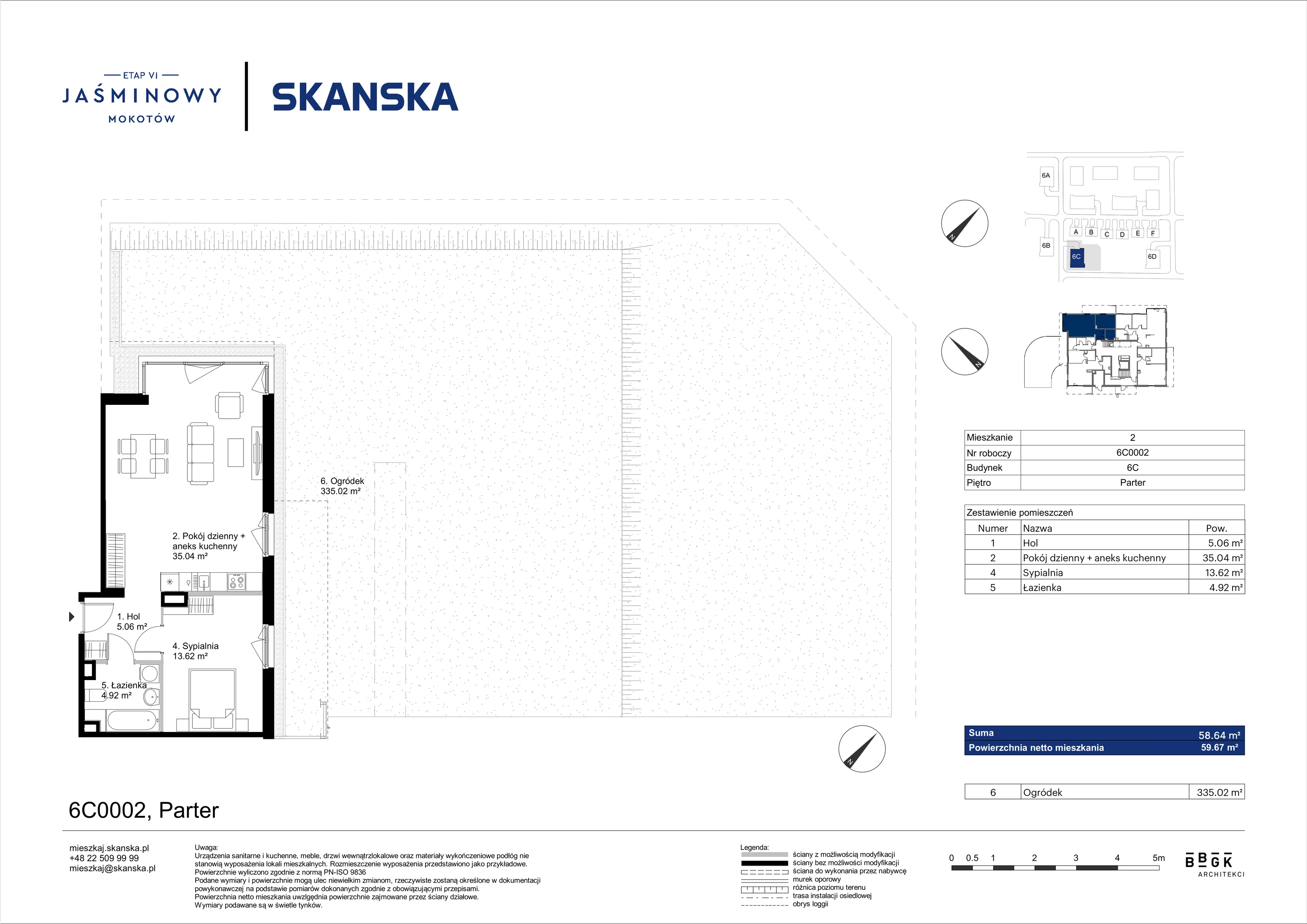 Mieszkanie 58,64 m², parter, oferta nr 6C0002, Jaśminowy Mokotów VI Wille Miejskie, Warszawa, Mokotów, Stegny, ul. Białego Dębu