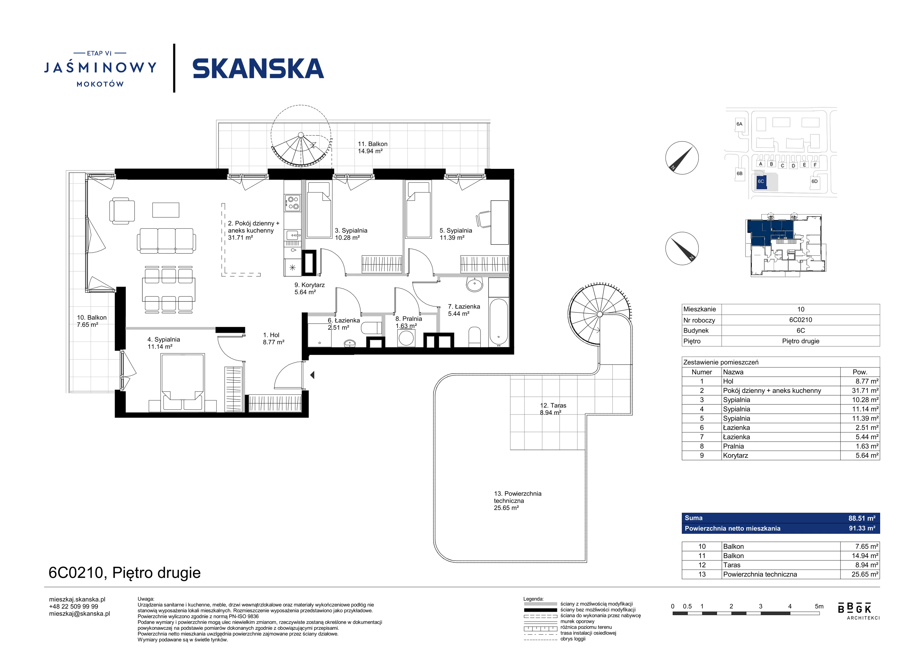 Mieszkanie 88,51 m², piętro 2, oferta nr 6C0210, Jaśminowy Mokotów VI Wille Miejskie, Warszawa, Mokotów, Stegny, ul. Białego Dębu