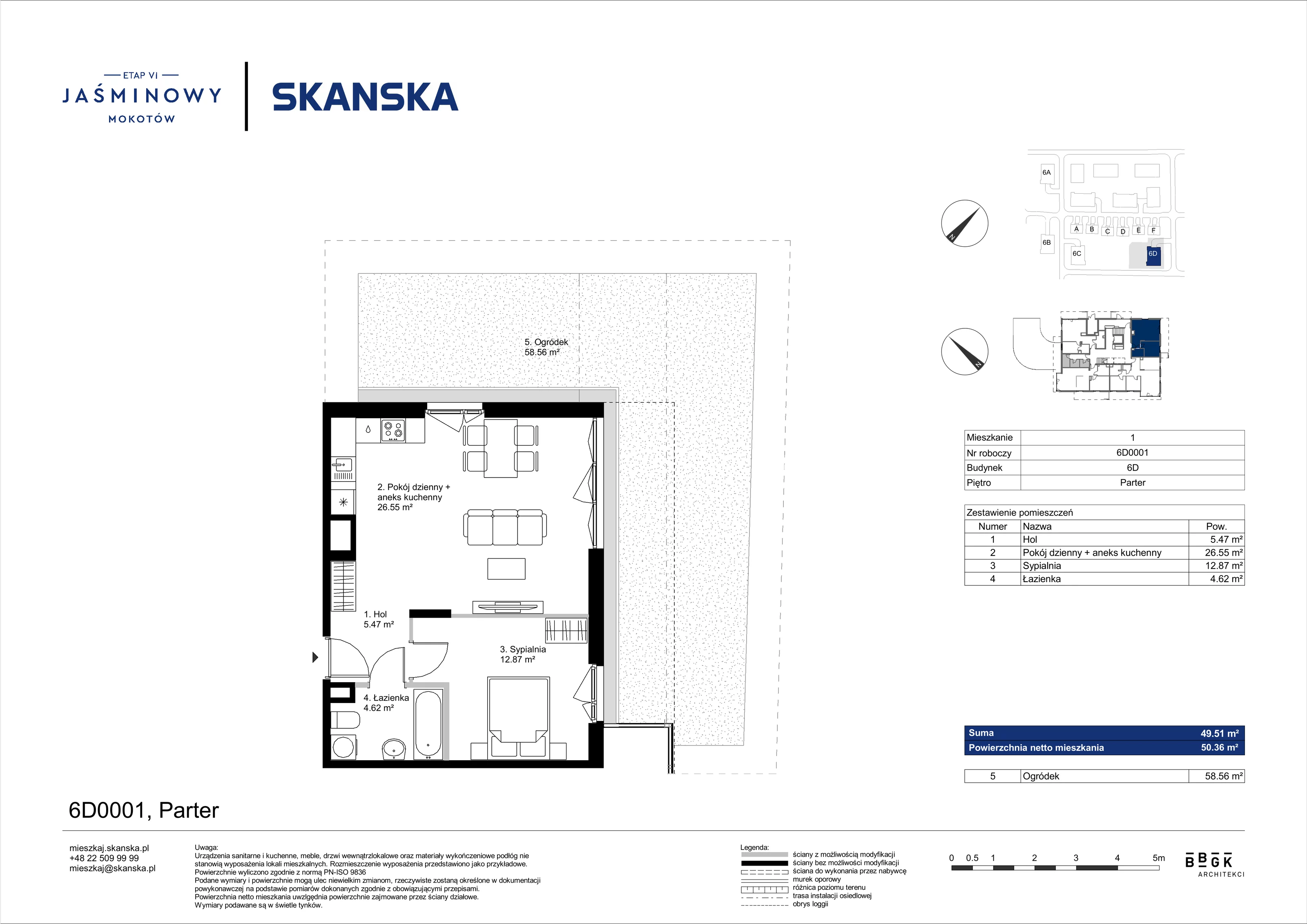 Mieszkanie 49,51 m², parter, oferta nr 6D0001, Jaśminowy Mokotów VI Wille Miejskie, Warszawa, Mokotów, Stegny, ul. Białego Dębu