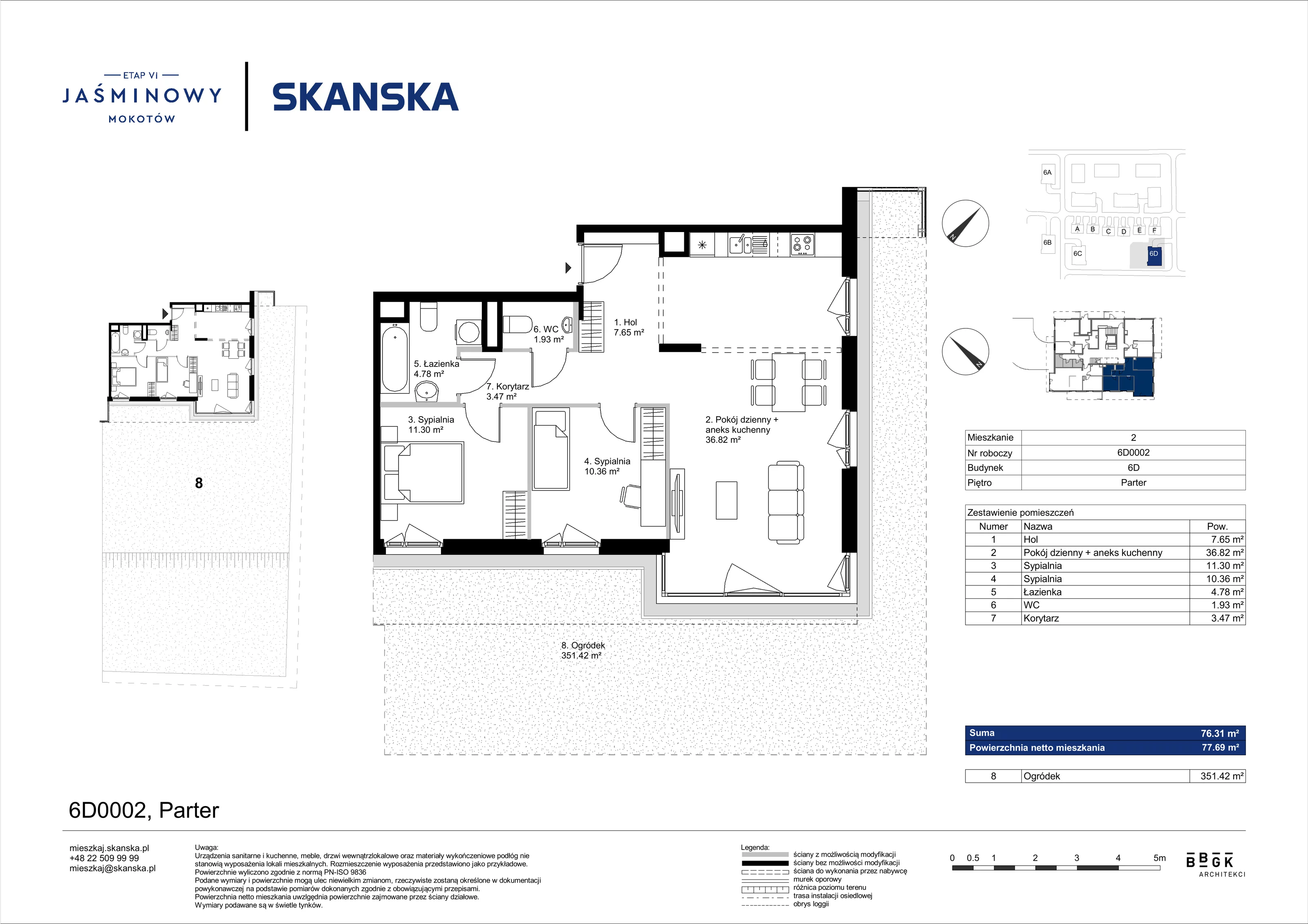 Mieszkanie 76,31 m², parter, oferta nr 6D0002, Jaśminowy Mokotów VI Wille Miejskie, Warszawa, Mokotów, Stegny, ul. Białego Dębu