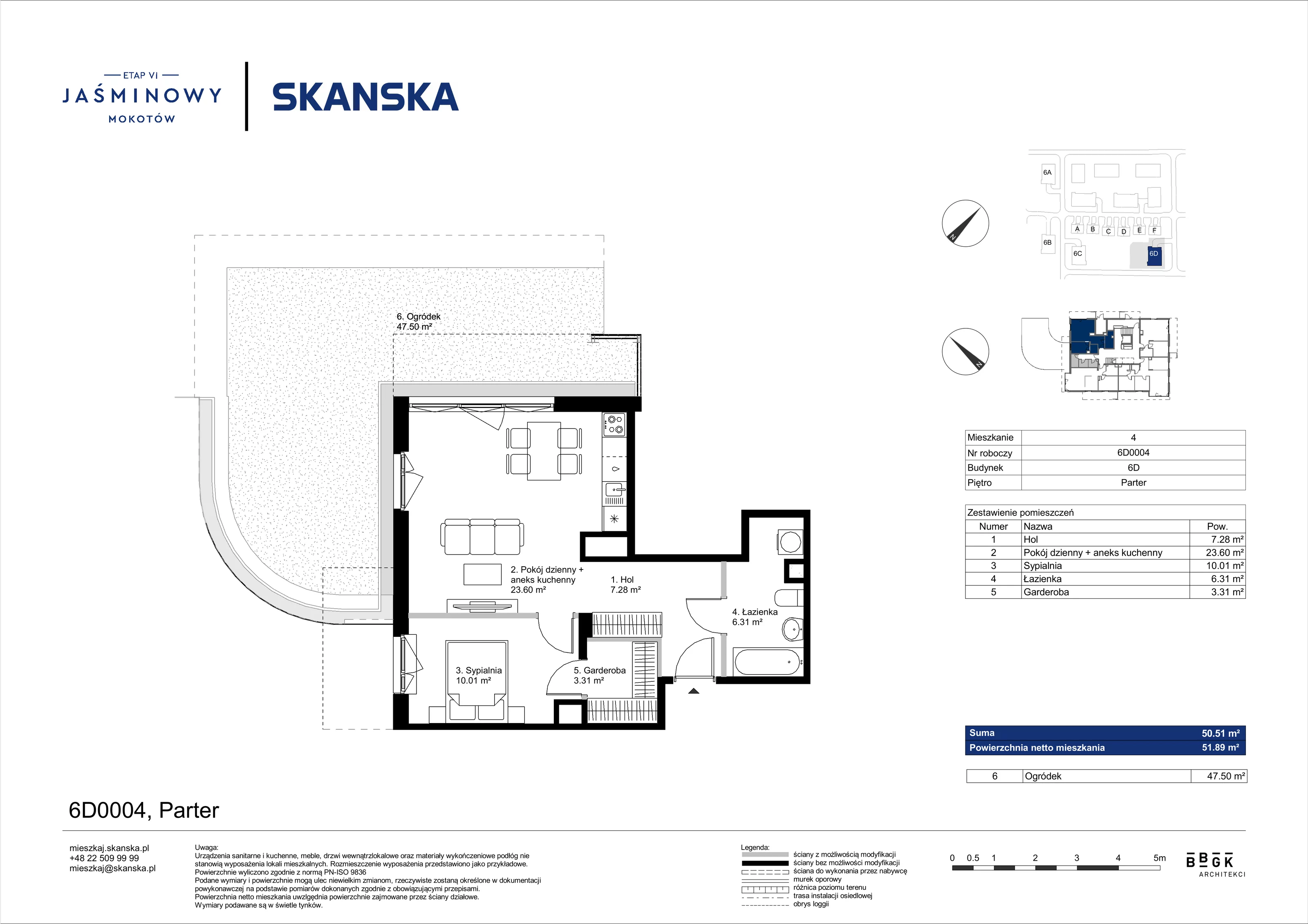 Mieszkanie 50,51 m², parter, oferta nr 6D0004, Jaśminowy Mokotów VI Wille Miejskie, Warszawa, Mokotów, Stegny, ul. Białego Dębu