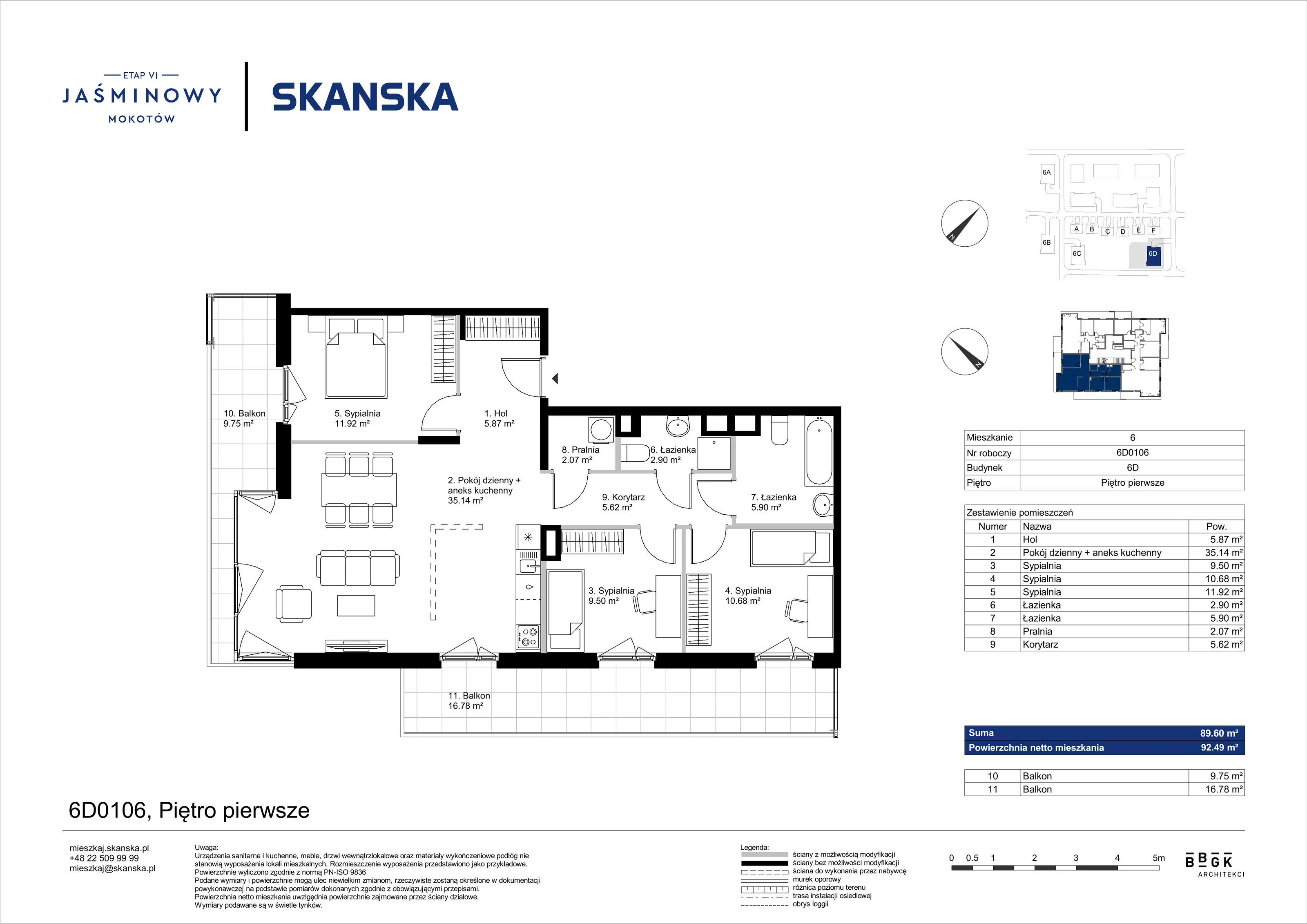 Mieszkanie 89,60 m², piętro 1, oferta nr 6D0106, Jaśminowy Mokotów VI Wille Miejskie, Warszawa, Mokotów, Stegny, ul. Białego Dębu