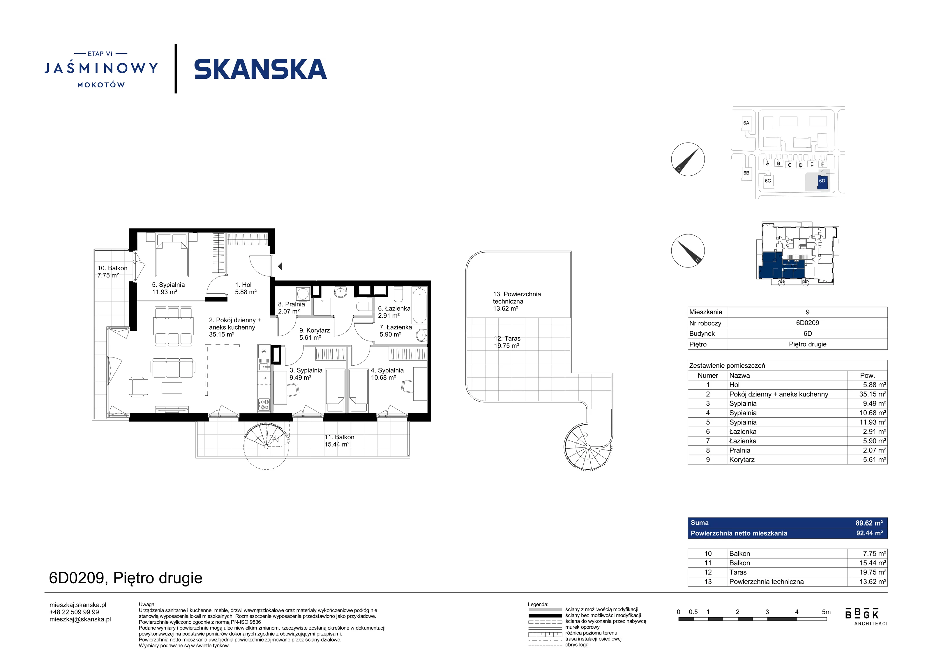 Mieszkanie 89,62 m², piętro 2, oferta nr 6D0209, Jaśminowy Mokotów VI Wille Miejskie, Warszawa, Mokotów, Stegny, ul. Białego Dębu