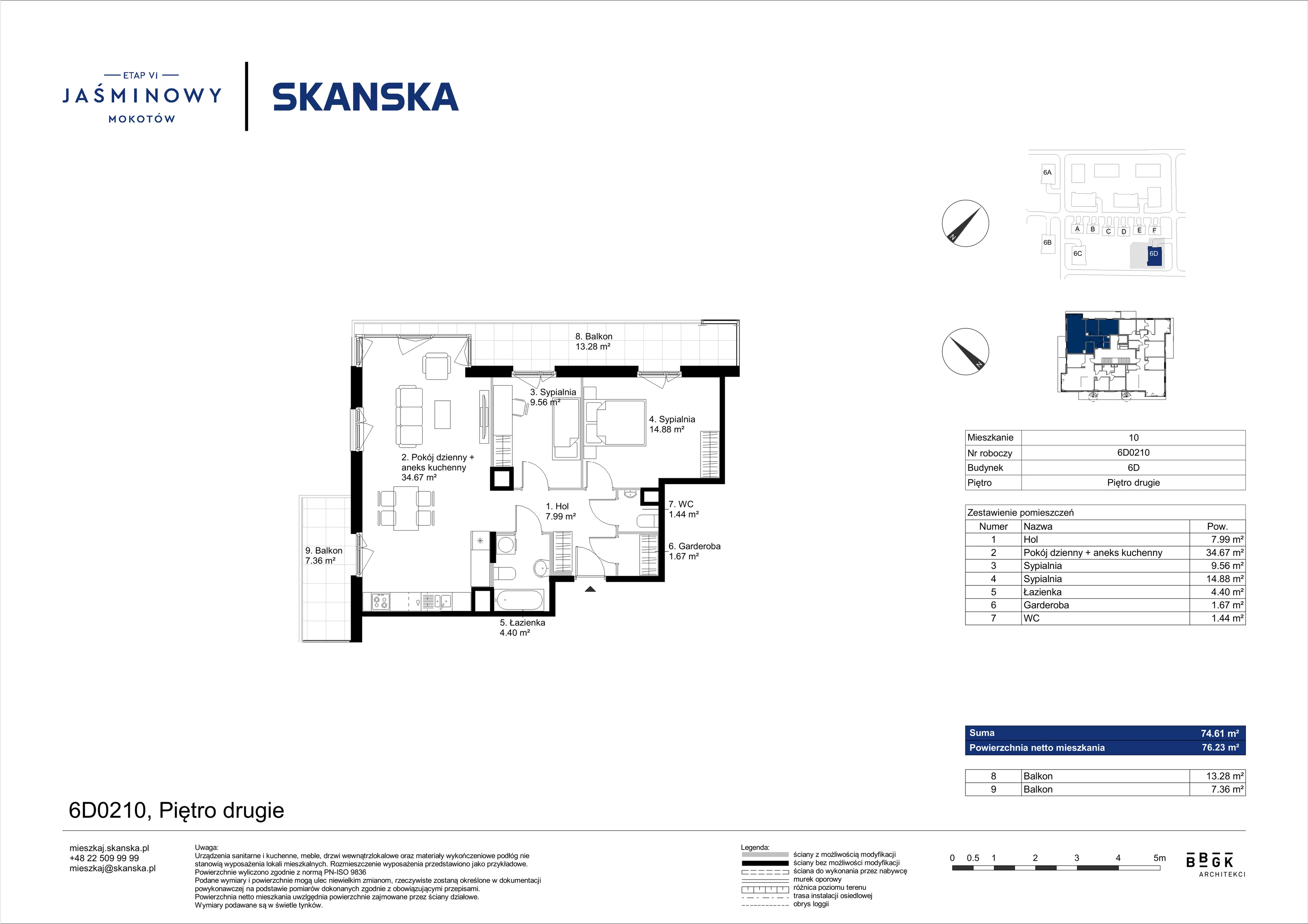 Mieszkanie 74,61 m², piętro 2, oferta nr 6D0210, Jaśminowy Mokotów VI Wille Miejskie, Warszawa, Mokotów, Stegny, ul. Białego Dębu