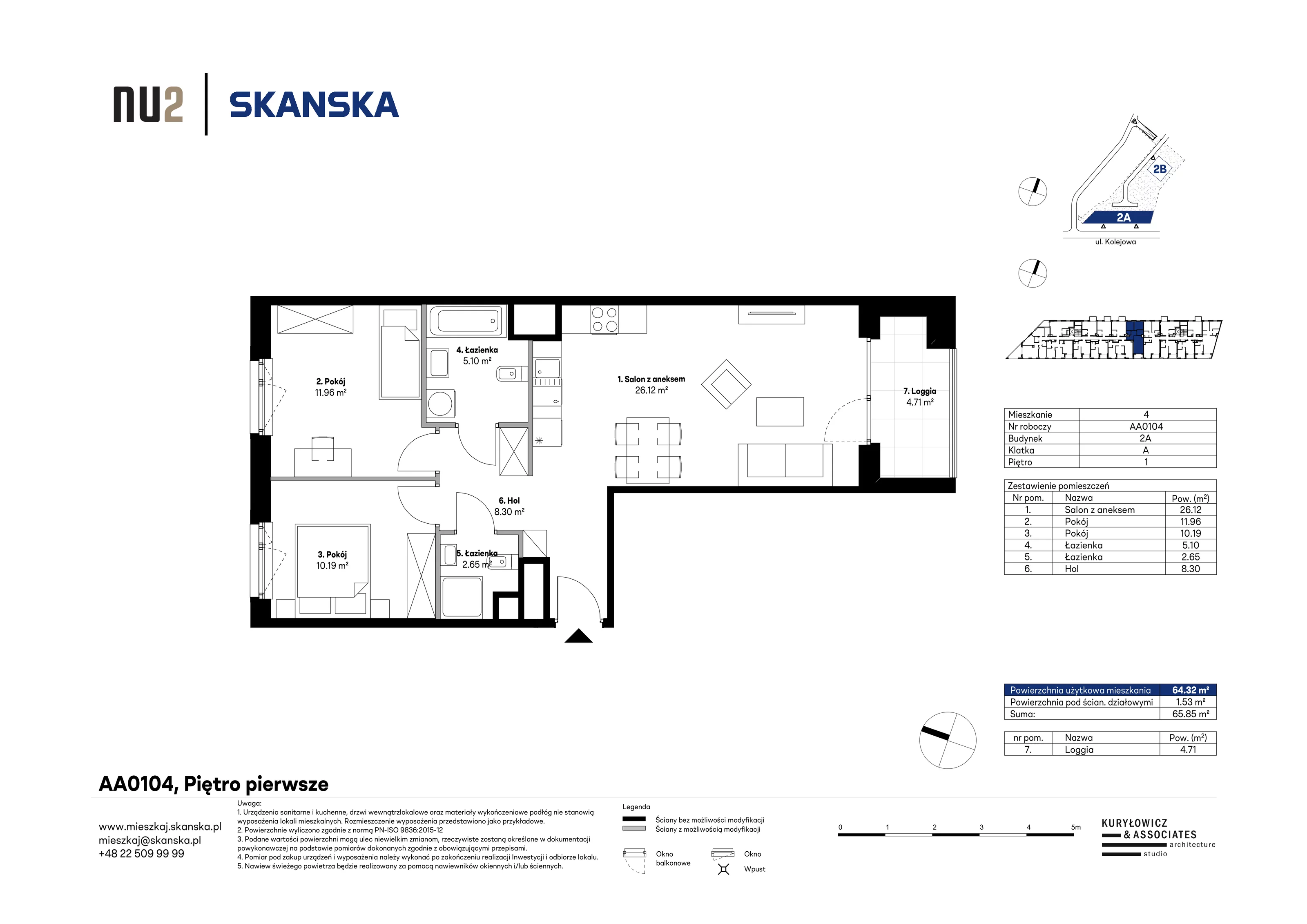 3 pokoje, mieszkanie 64,32 m², piętro 1, oferta nr AA0104, NU Warszawa Wola, Warszawa, Wola, Czyste, ul. Kolejowa