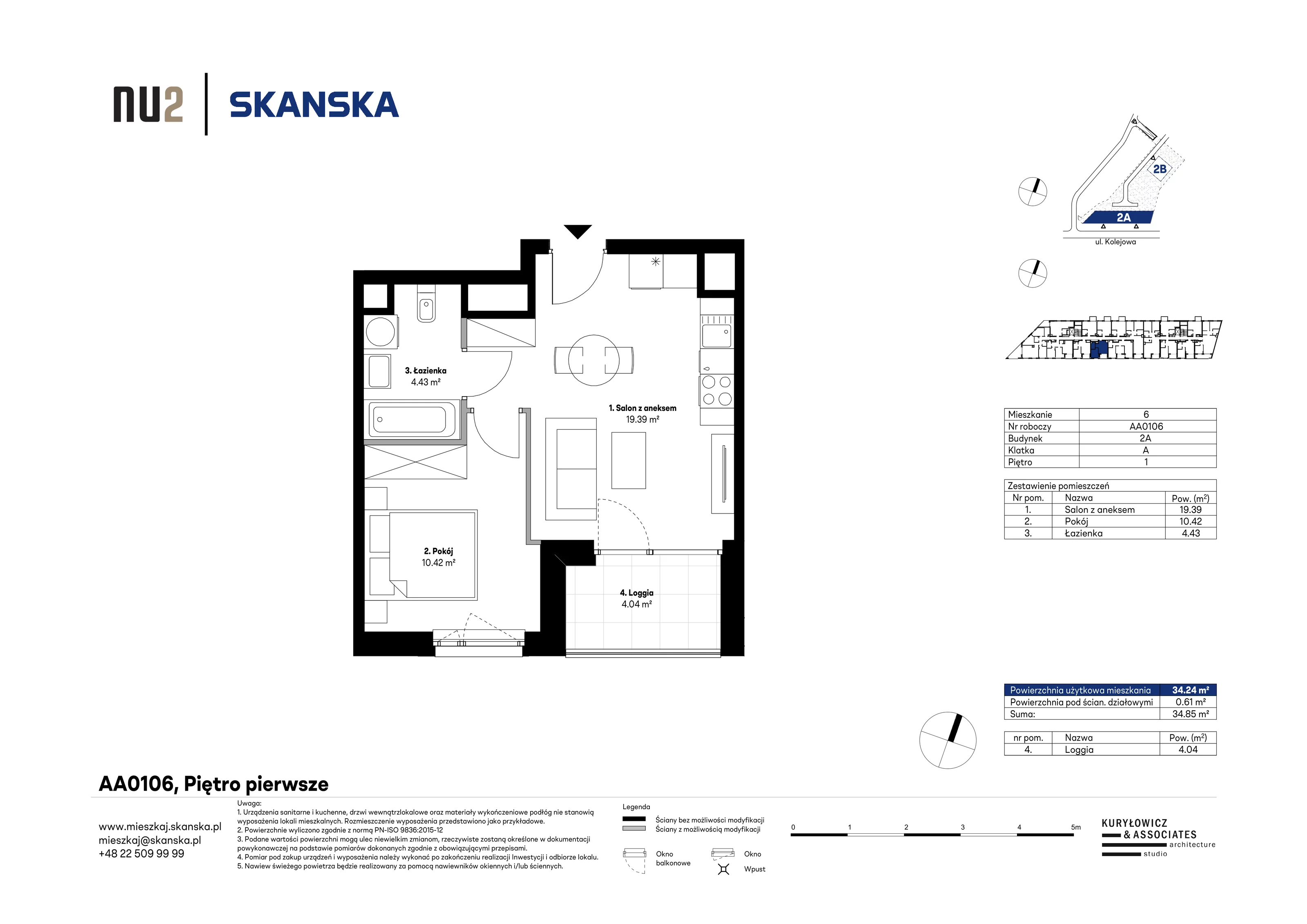 2 pokoje, mieszkanie 34,24 m², piętro 1, oferta nr AA0106, NU Warszawa Wola, Warszawa, Wola, Czyste, ul. Kolejowa