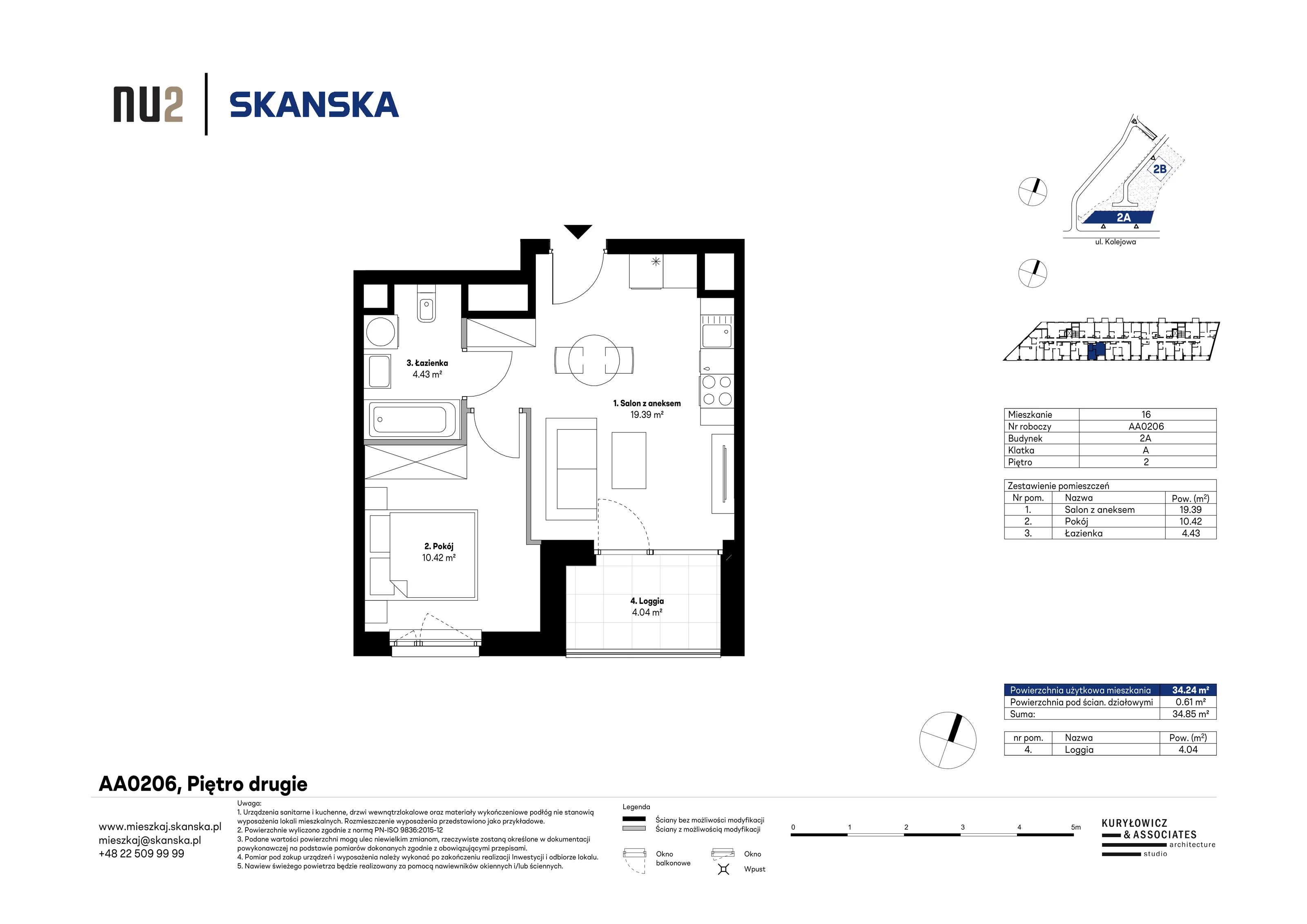2 pokoje, mieszkanie 34,24 m², piętro 2, oferta nr AA0206, NU Warszawa Wola, Warszawa, Wola, Czyste, ul. Kolejowa