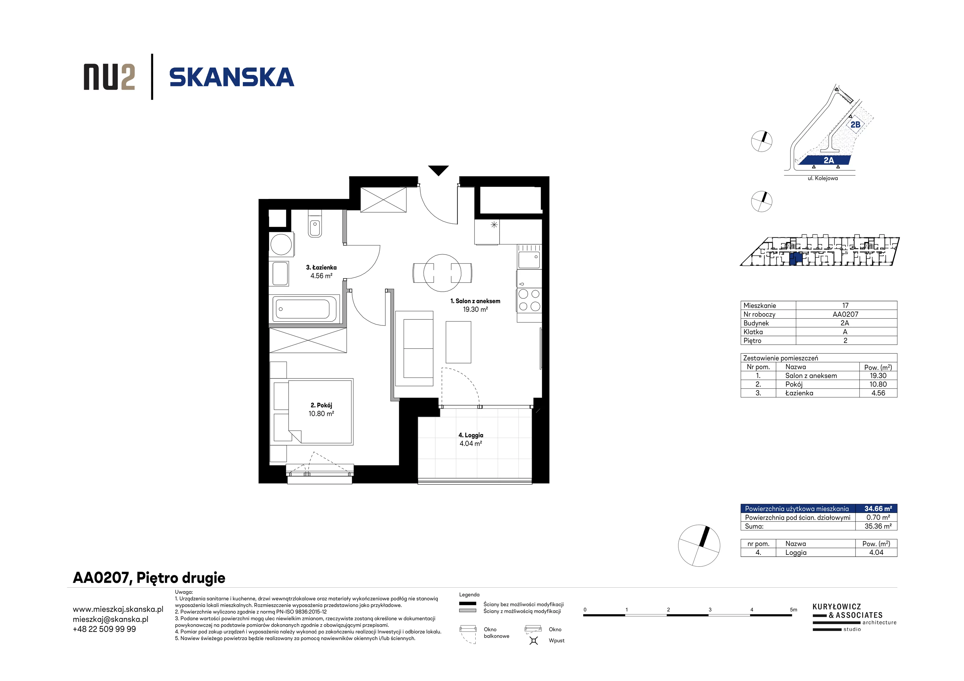 2 pokoje, mieszkanie 34,66 m², piętro 2, oferta nr AA0207, NU Warszawa Wola, Warszawa, Wola, Czyste, ul. Kolejowa