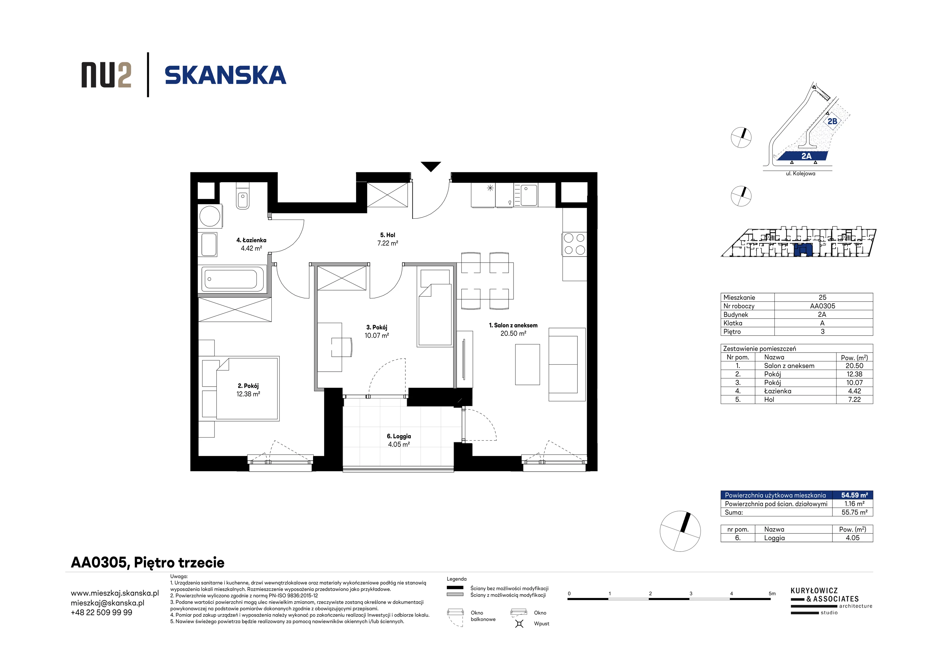 3 pokoje, mieszkanie 54,59 m², piętro 3, oferta nr AA0305, NU Warszawa Wola, Warszawa, Wola, Czyste, ul. Kolejowa