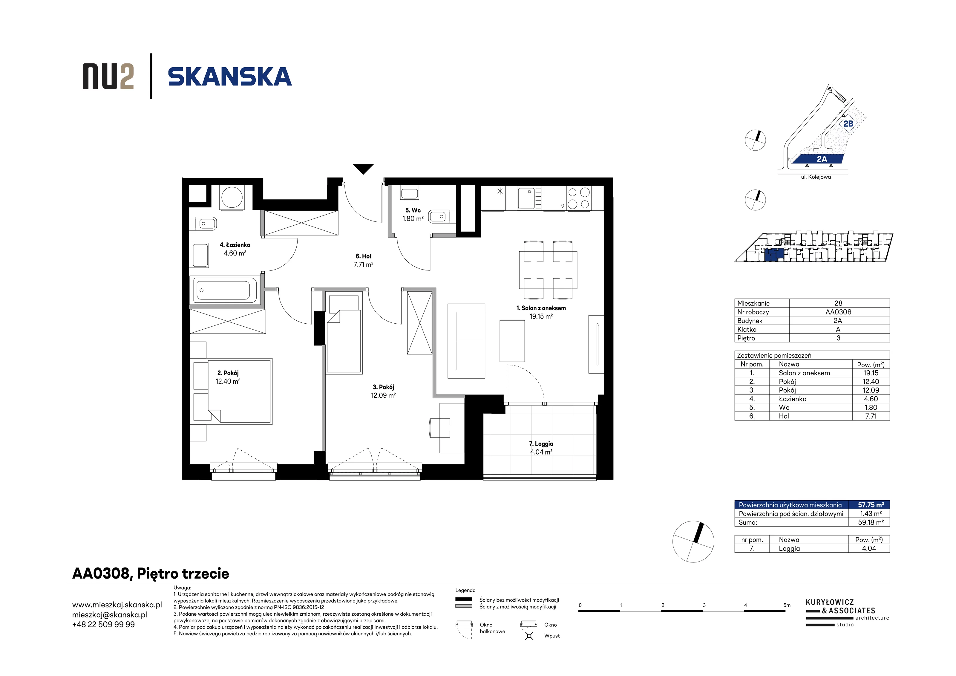3 pokoje, mieszkanie 57,75 m², piętro 3, oferta nr AA0308, NU Warszawa Wola, Warszawa, Wola, Czyste, ul. Kolejowa