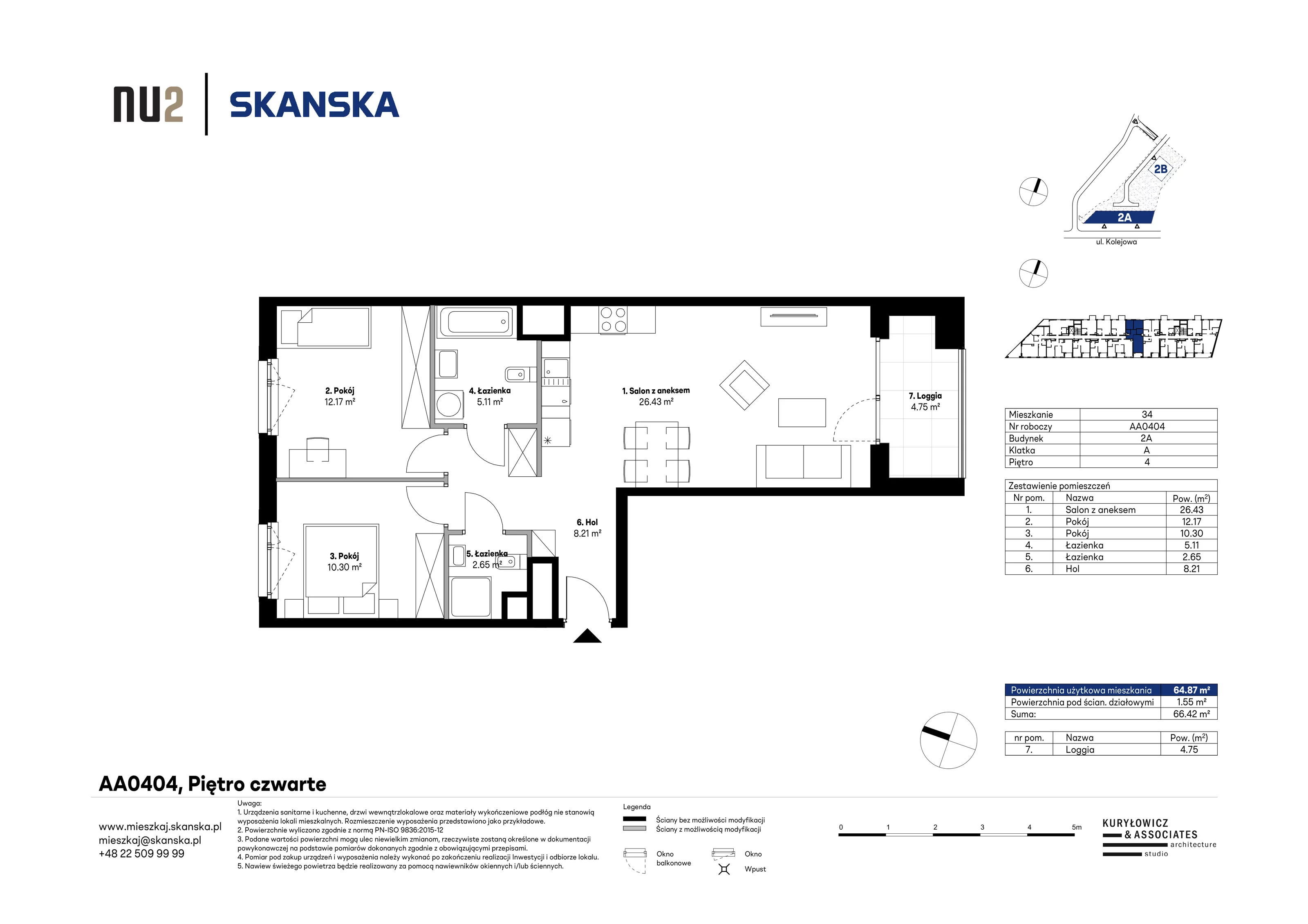 3 pokoje, mieszkanie 64,87 m², piętro 4, oferta nr AA0404, NU Warszawa Wola, Warszawa, Wola, Czyste, ul. Kolejowa