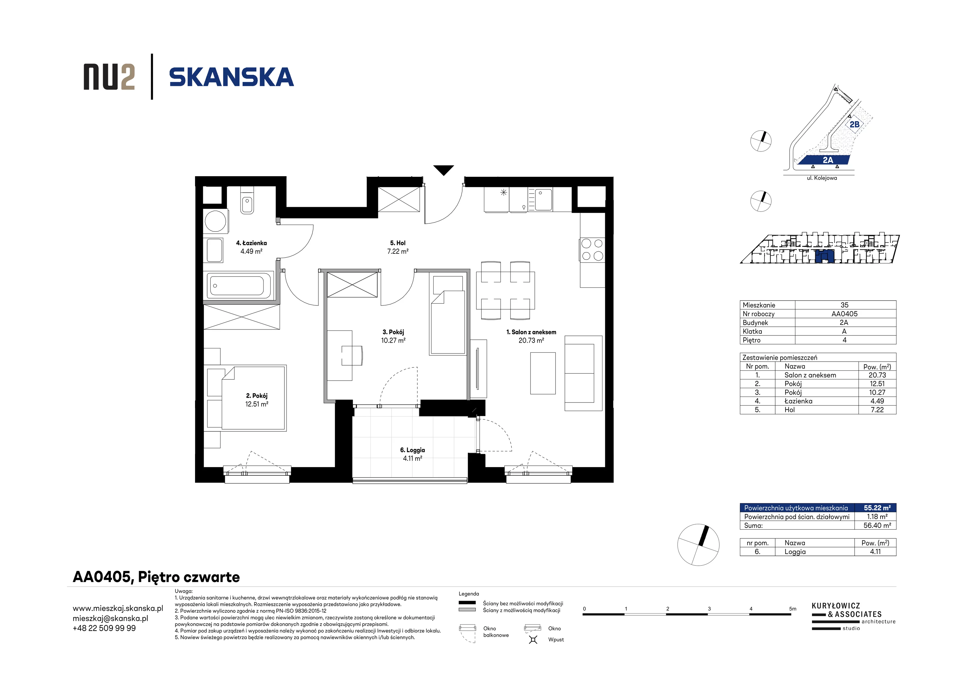 3 pokoje, mieszkanie 55,22 m², piętro 4, oferta nr AA0405, NU Warszawa Wola, Warszawa, Wola, Czyste, ul. Kolejowa