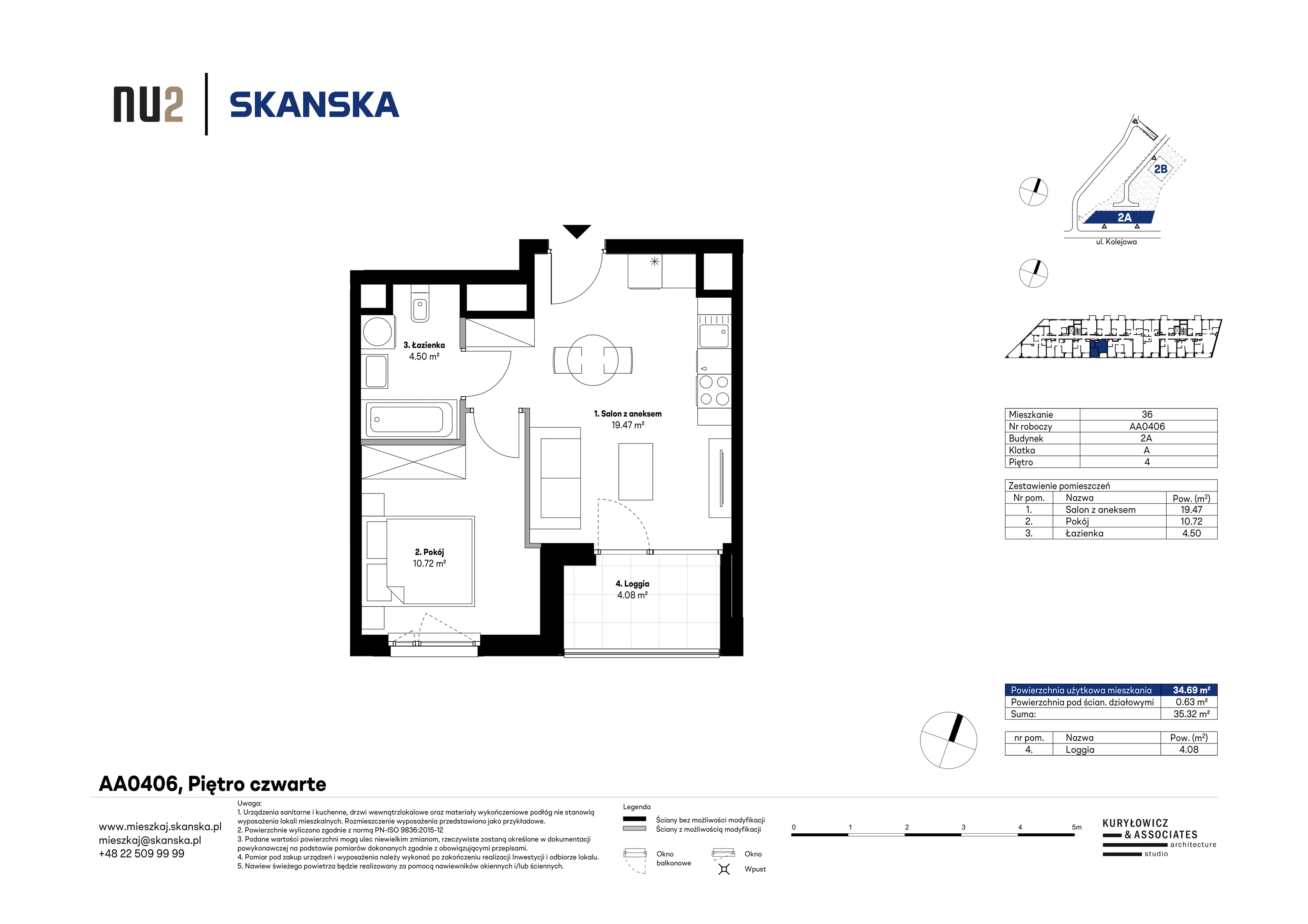 2 pokoje, mieszkanie 34,69 m², piętro 4, oferta nr AA0406, NU Warszawa Wola, Warszawa, Wola, Czyste, ul. Kolejowa