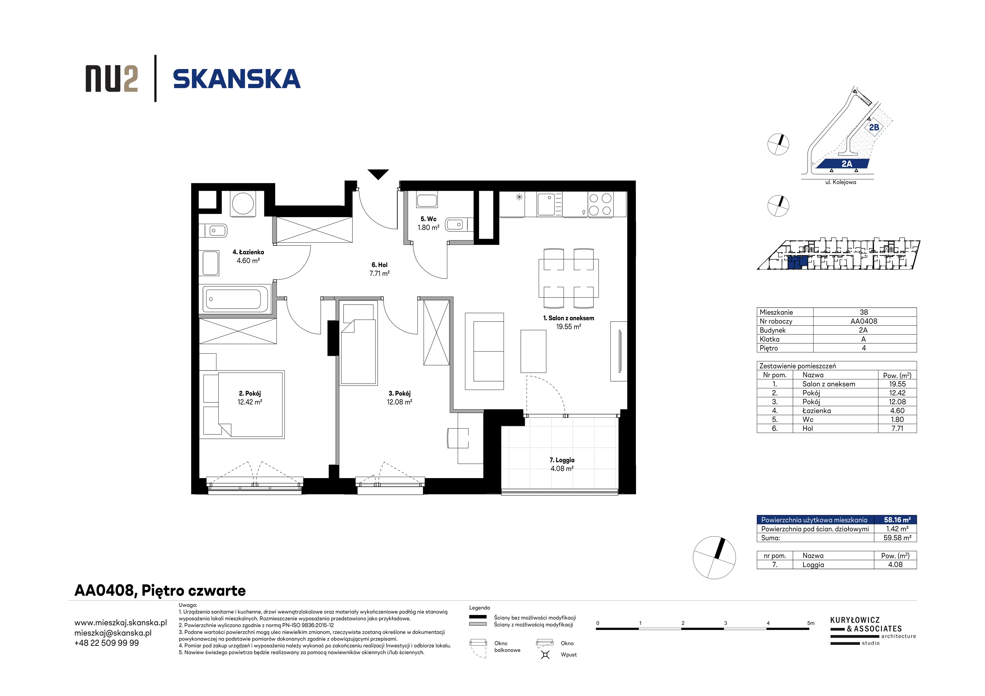 3 pokoje, mieszkanie 58,16 m², piętro 4, oferta nr AA0408, NU Warszawa Wola, Warszawa, Wola, Czyste, ul. Kolejowa