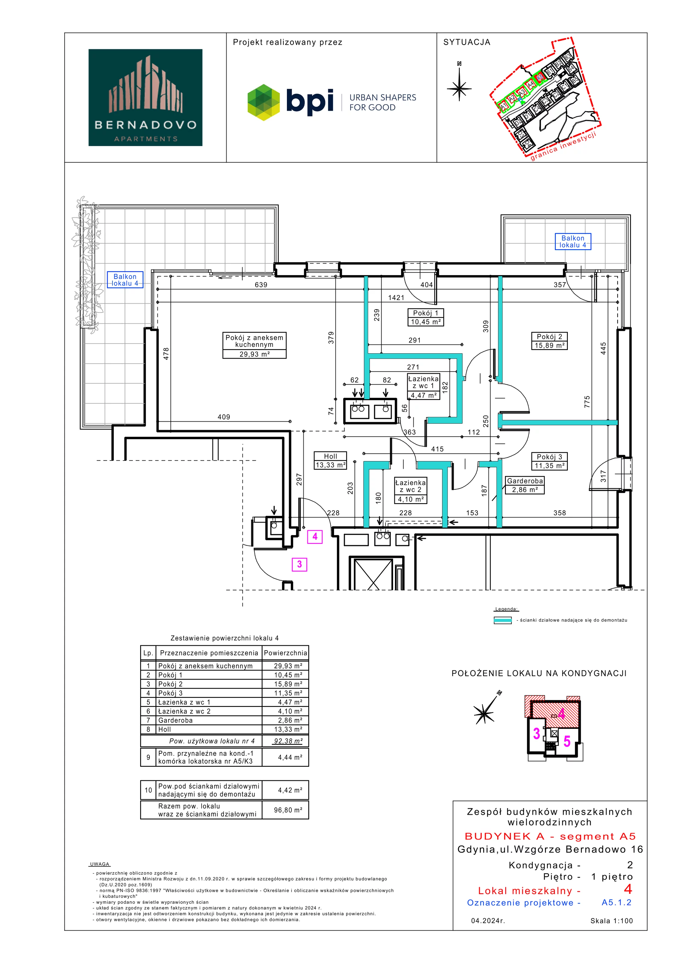 Mieszkanie 92,38 m², piętro 1, oferta nr A5.1.2, Bernadovo, Gdynia, Mały Kack, Mały Kack, ul. Wzgórze Bernadowo