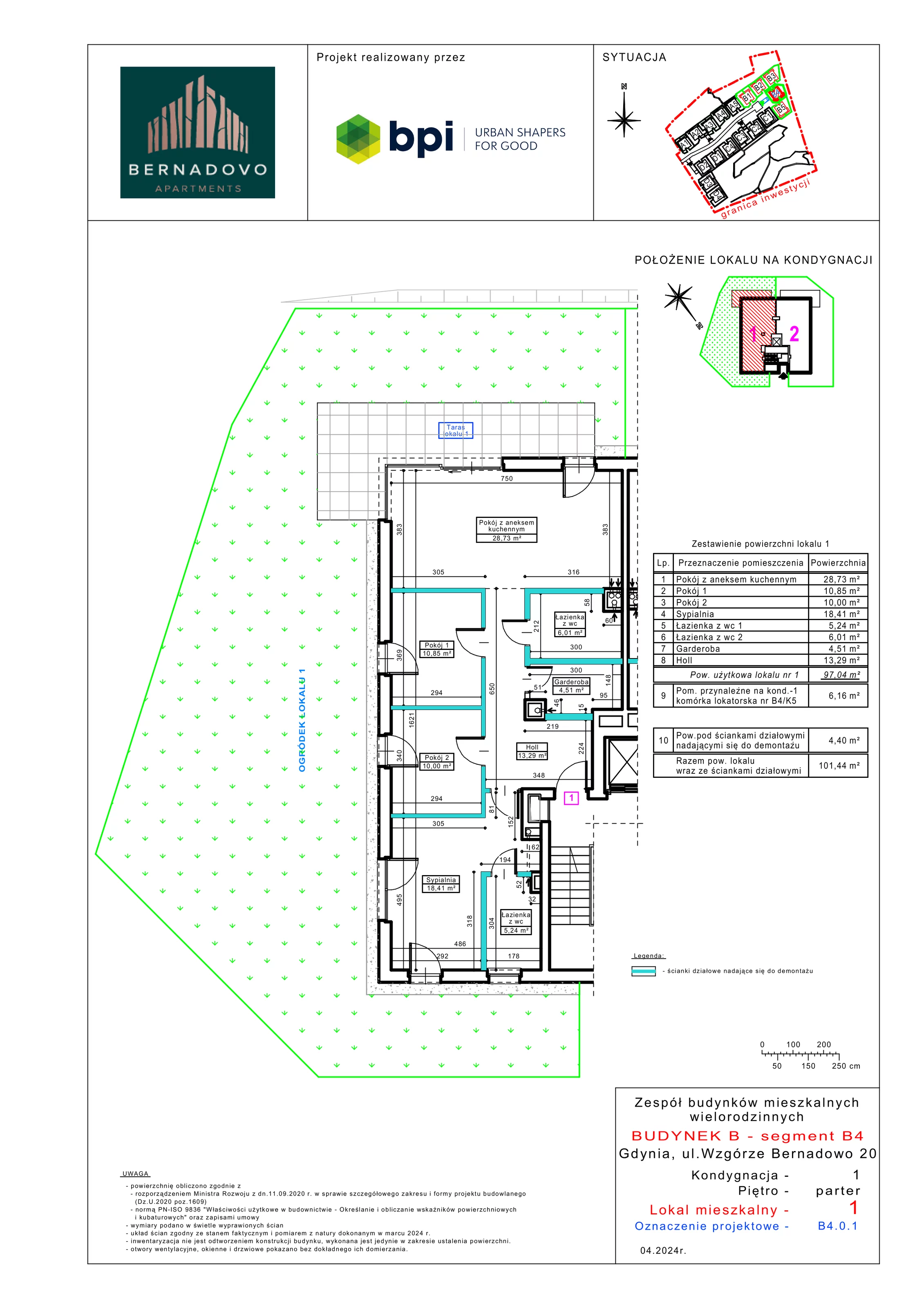 Mieszkanie 97,04 m², parter, oferta nr B4.0.1, Bernadovo, Gdynia, Mały Kack, Mały Kack, ul. Wzgórze Bernadowo