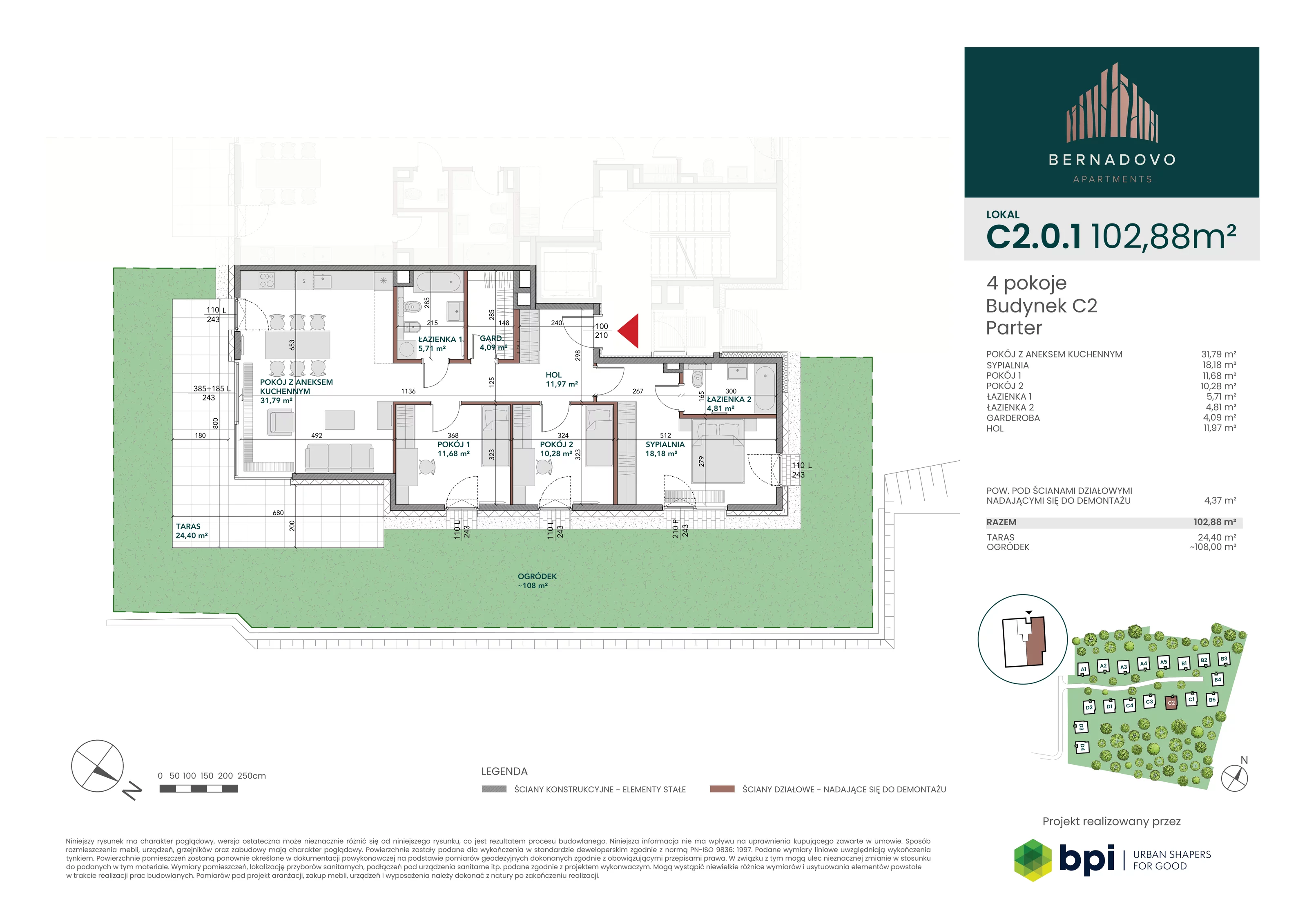 Mieszkanie 98,31 m², parter, oferta nr C2.0.1, Bernadovo, Gdynia, Mały Kack, Mały Kack, ul. Wzgórze Bernadowo