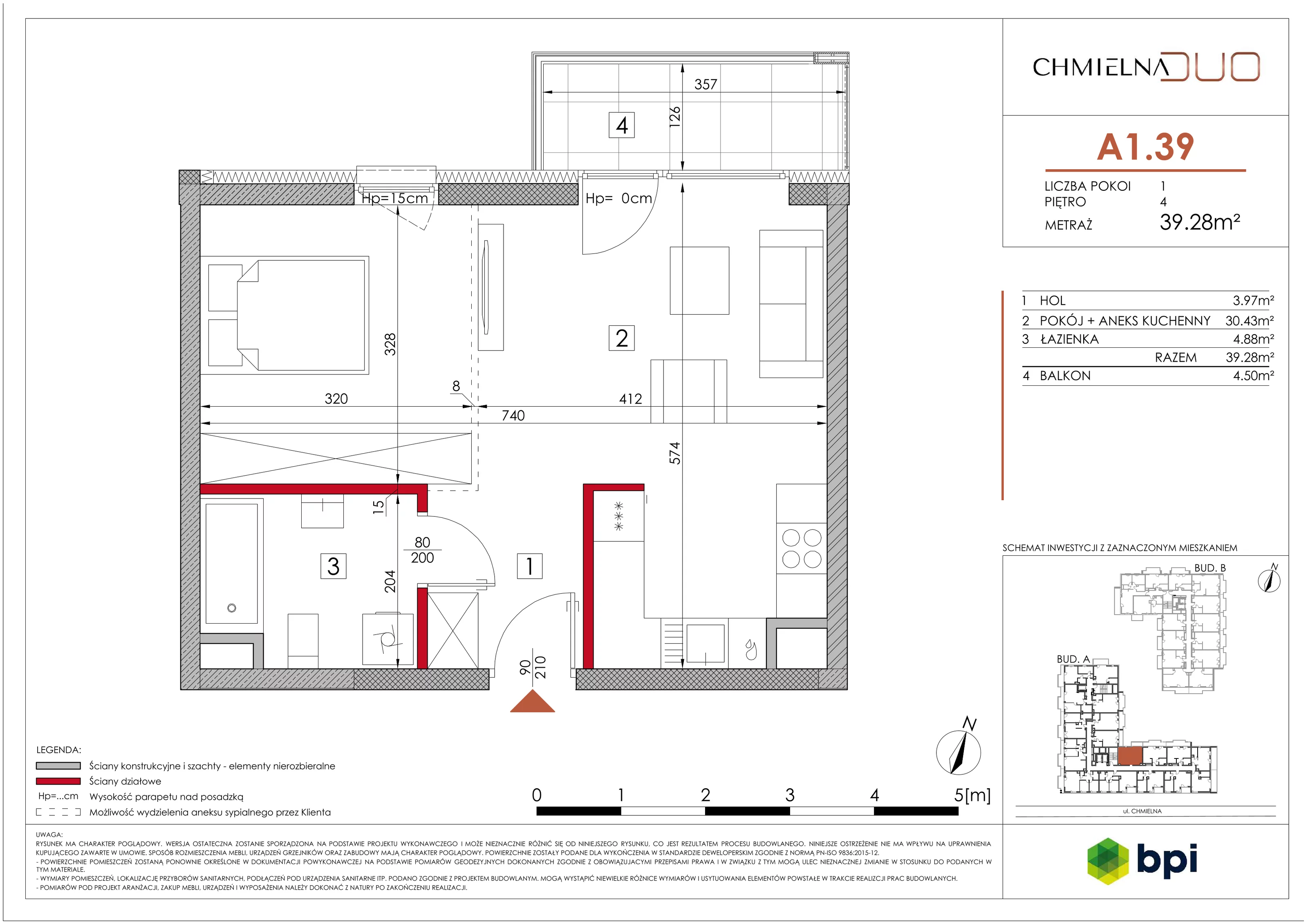 1 pokój, mieszkanie 39,31 m², piętro 4, oferta nr A1.39, Chmielna Duo, Warszawa, Wola, Mirów, ul. Chmielna