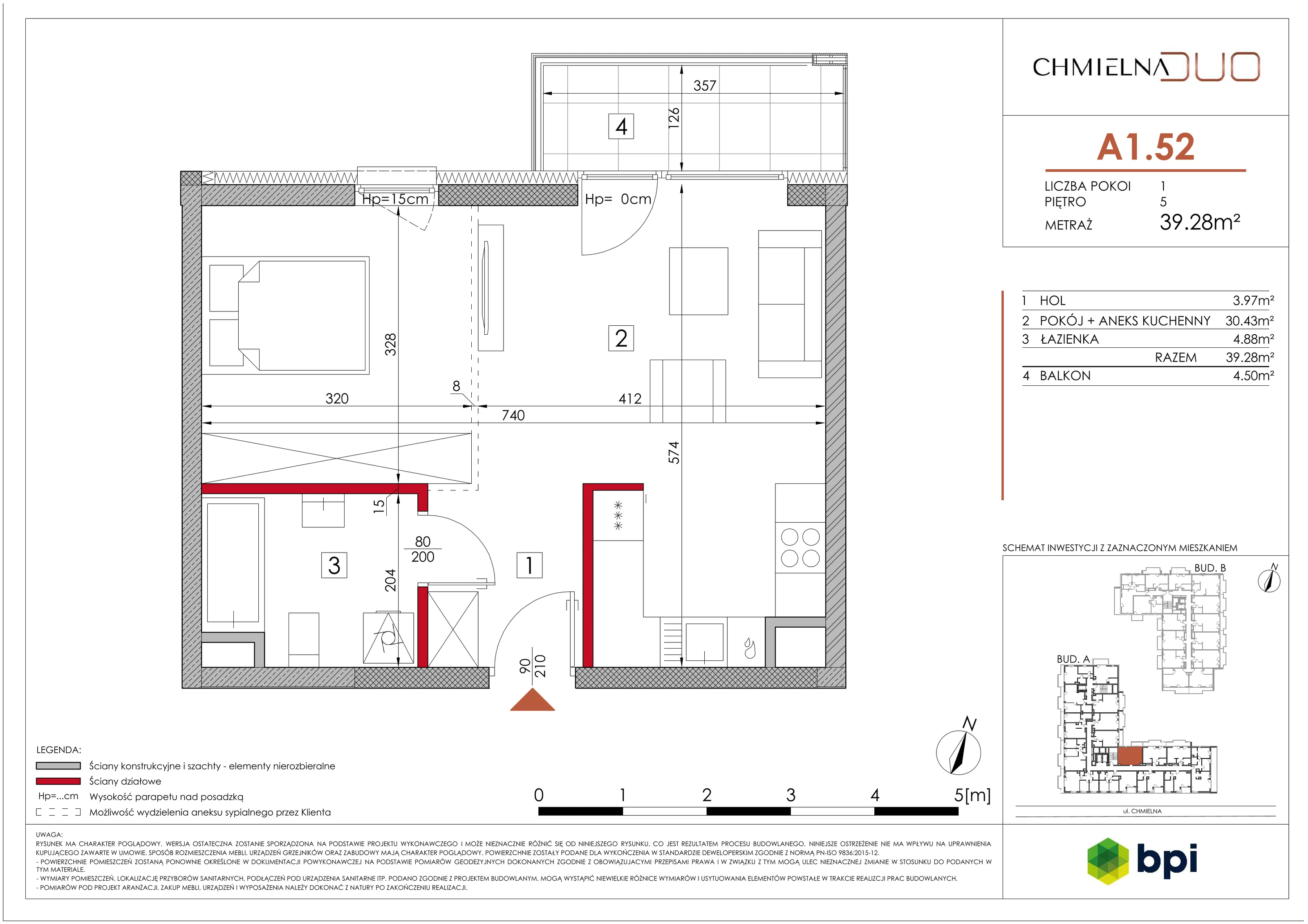 1 pokój, mieszkanie 39,37 m², piętro 5, oferta nr A1.52, Chmielna Duo, Warszawa, Wola, Mirów, ul. Chmielna