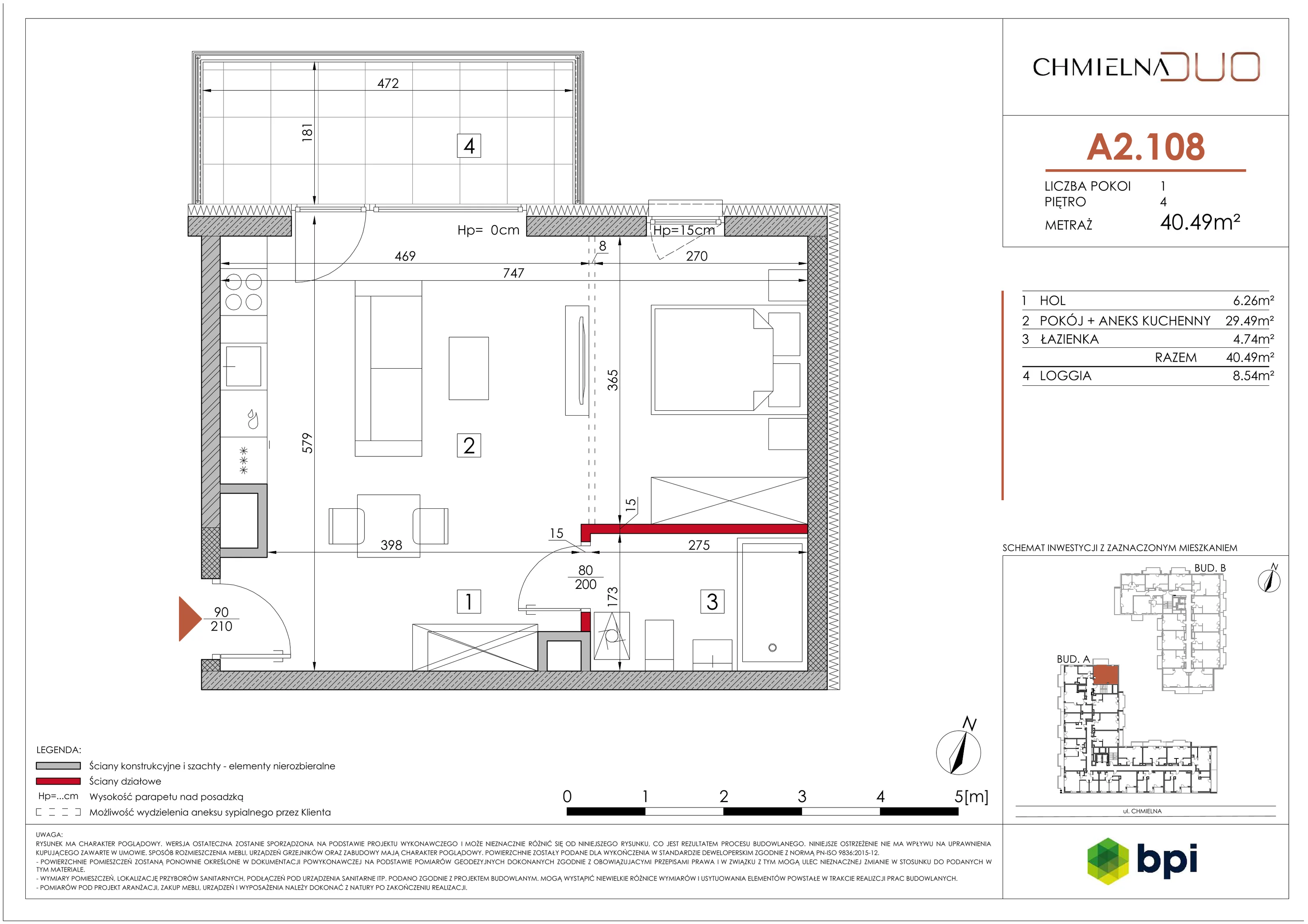 1 pokój, mieszkanie 40,66 m², piętro 4, oferta nr A2.108, Chmielna Duo, Warszawa, Wola, Mirów, ul. Chmielna