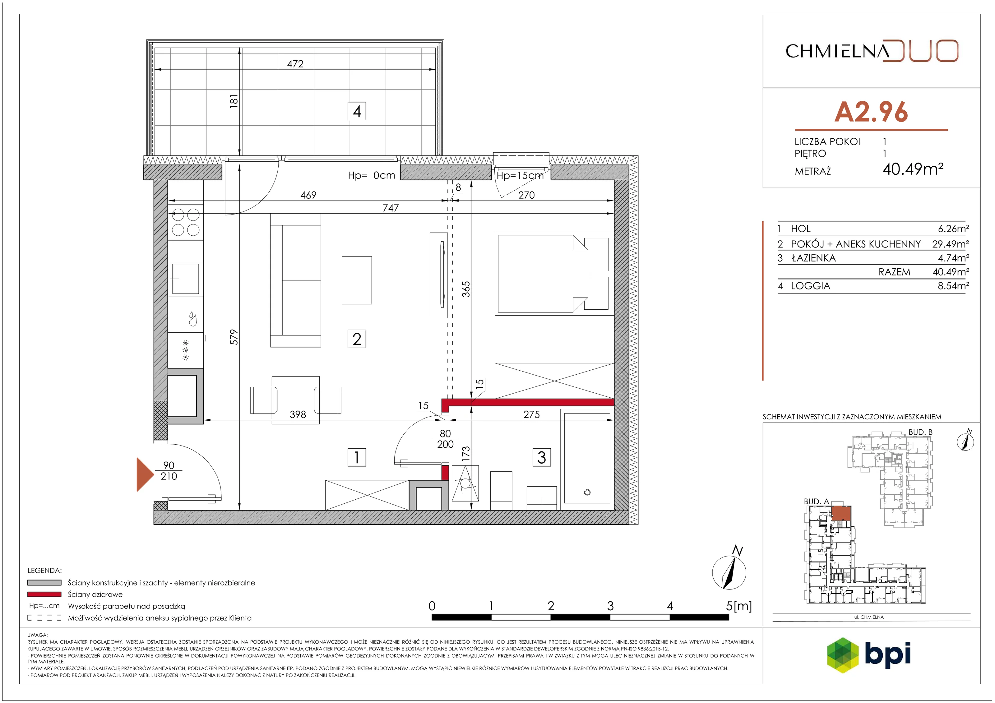 1 pokój, mieszkanie 40,68 m², piętro 1, oferta nr A2.96, Chmielna Duo, Warszawa, Wola, Mirów, ul. Chmielna