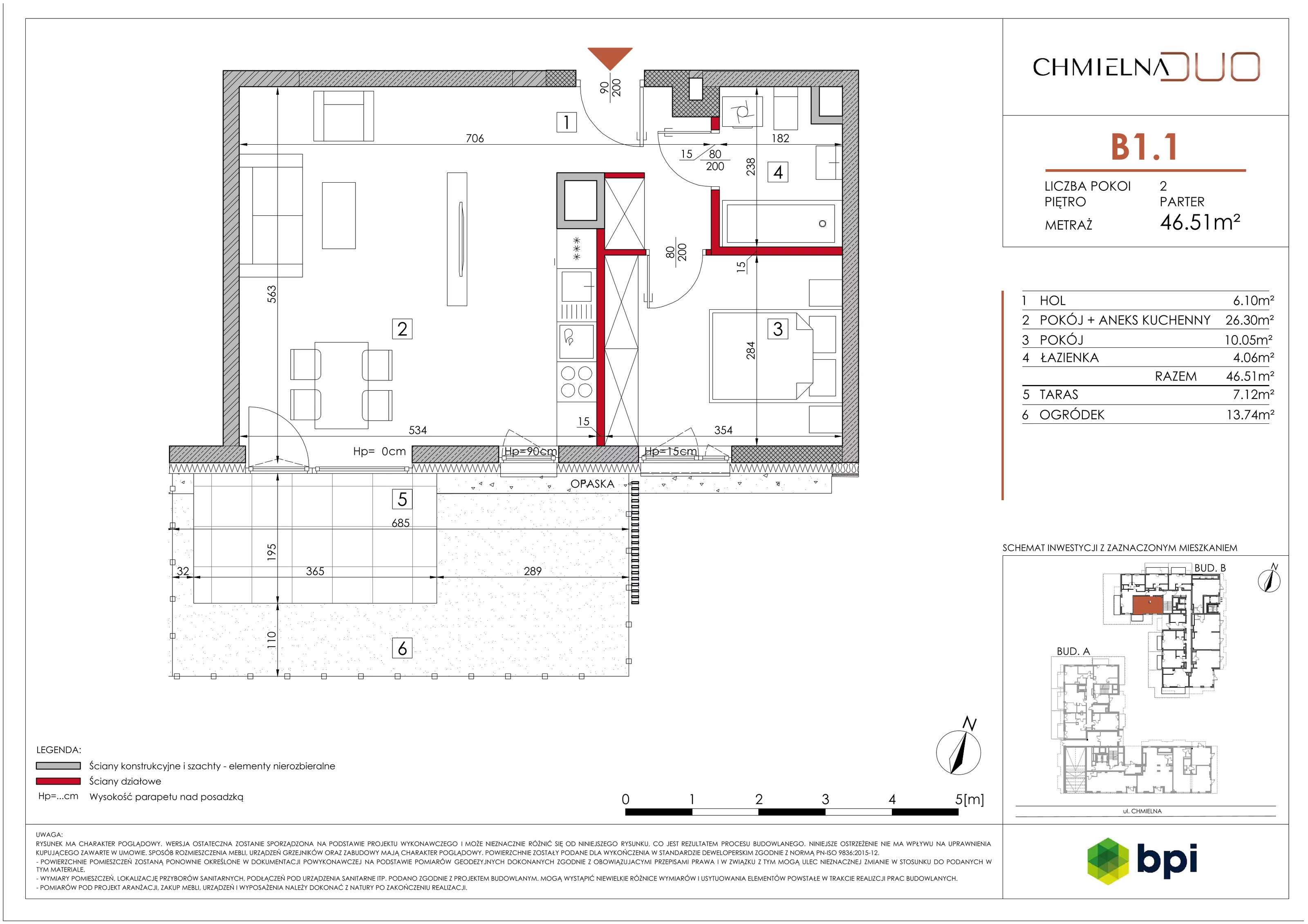 2 pokoje, mieszkanie 46,84 m², parter, oferta nr B1.1, Chmielna Duo, Warszawa, Wola, Mirów, ul. Chmielna