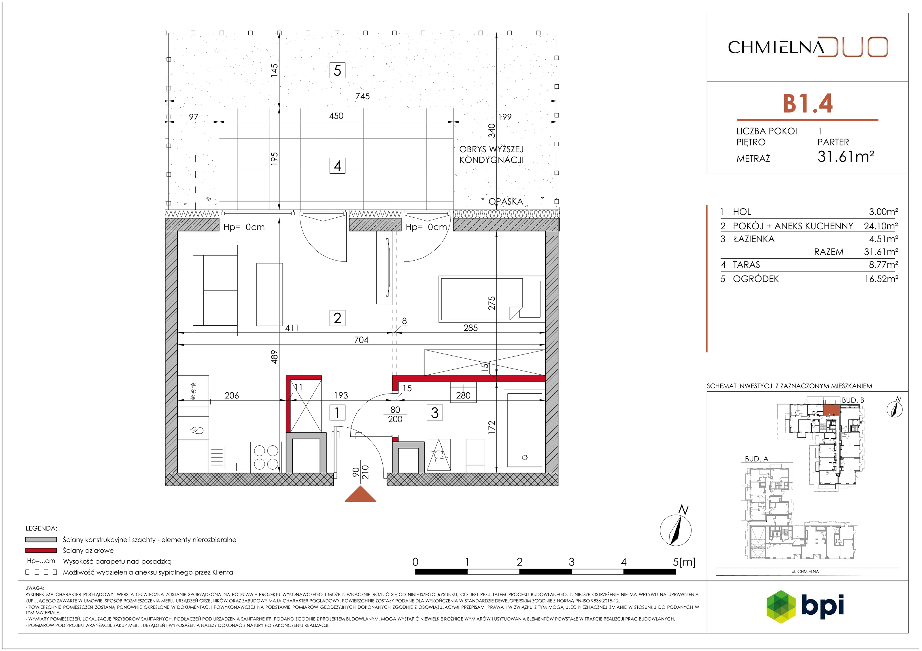 1 pokój, mieszkanie 32,02 m², parter, oferta nr B1.4, Chmielna Duo, Warszawa, Wola, Mirów, ul. Chmielna