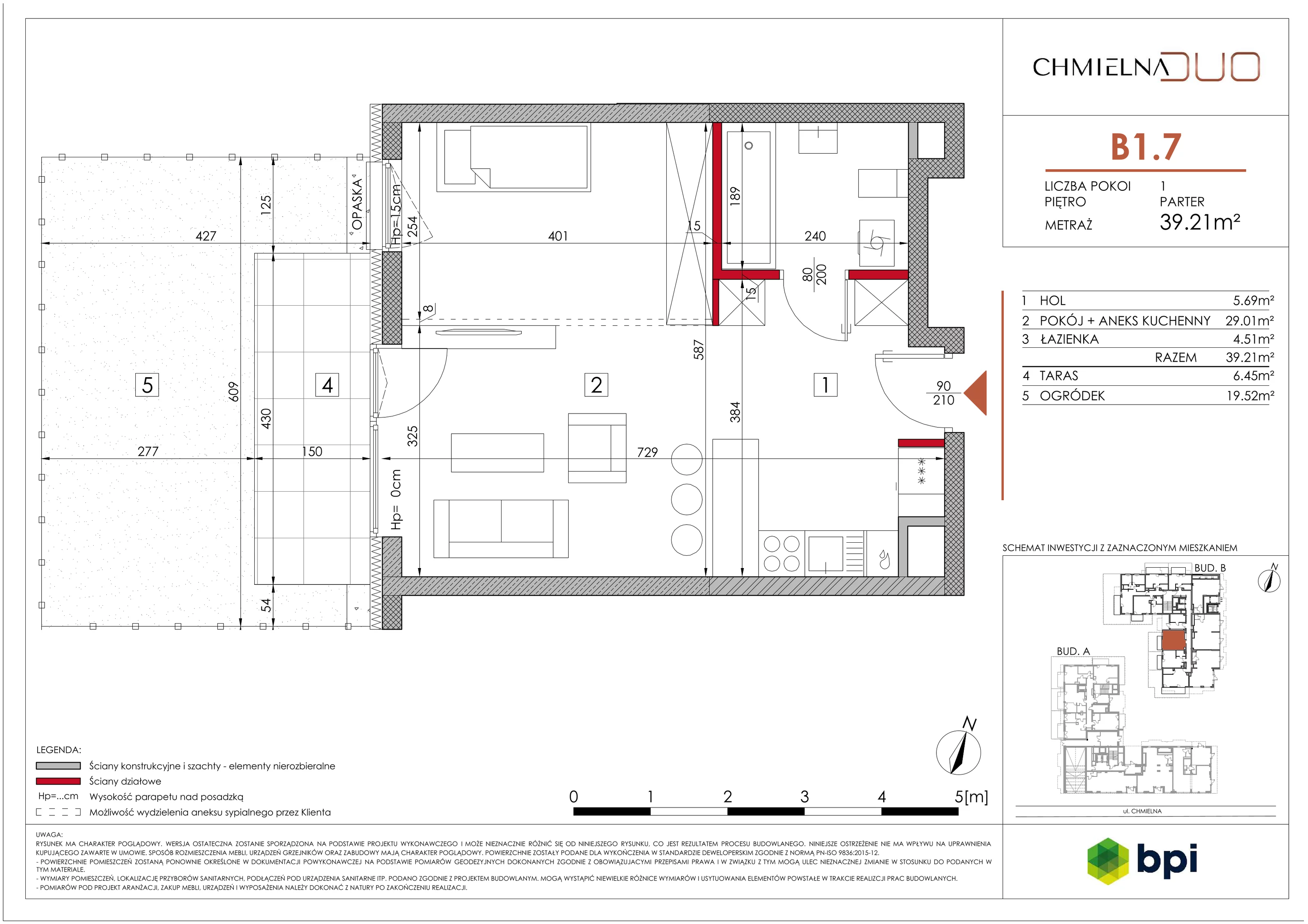 1 pokój, mieszkanie 39,55 m², parter, oferta nr B1.7, Chmielna Duo, Warszawa, Wola, Mirów, ul. Chmielna