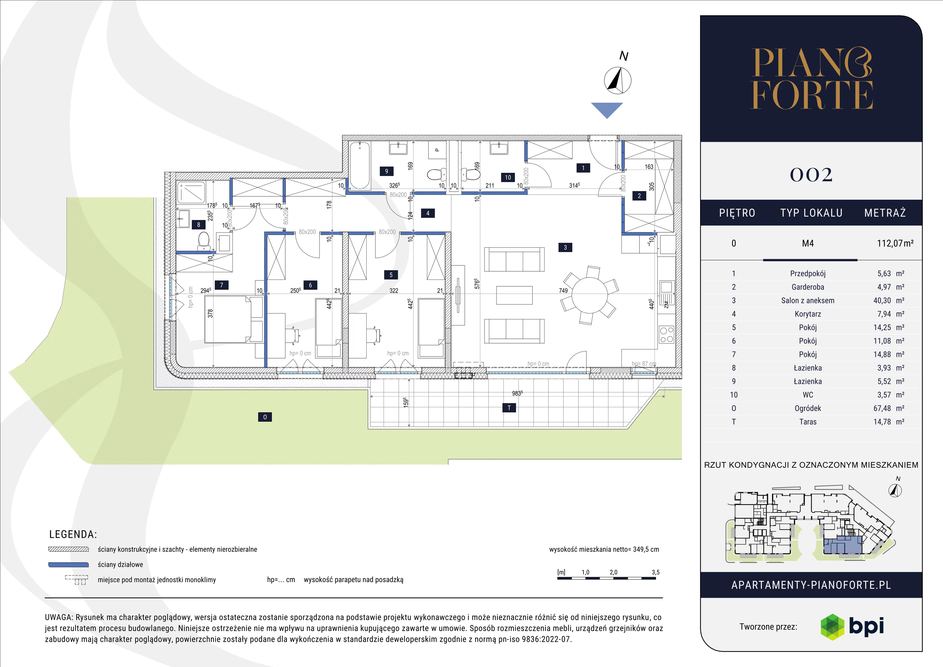 4 pokoje, mieszkanie 112,07 m², parter, oferta nr PF-M-00.002, PianoForte, Warszawa, Mokotów, Sielce, ul. Zajączkowska 3