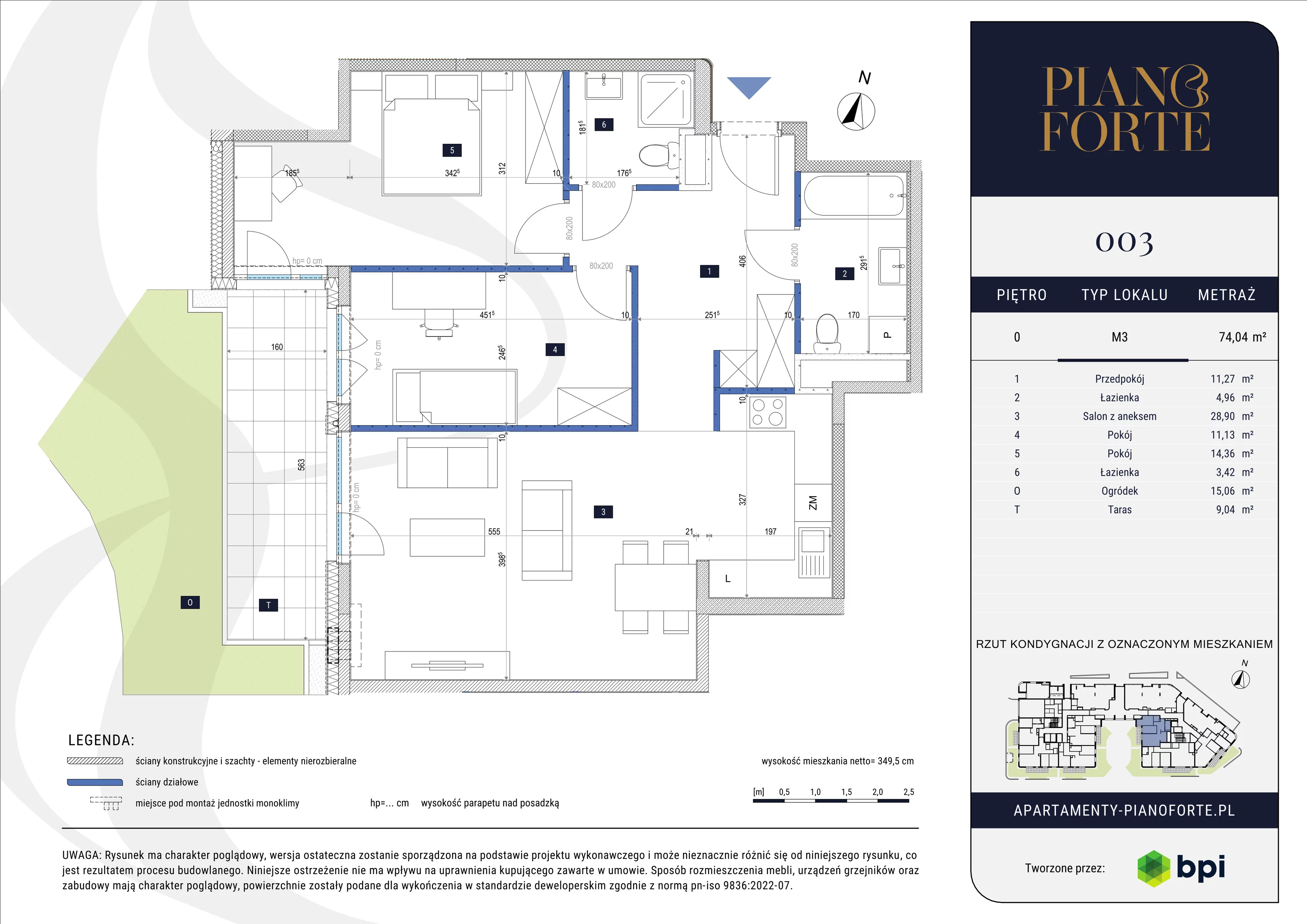 3 pokoje, mieszkanie 74,04 m², parter, oferta nr PF-M-00.003, PianoForte, Warszawa, Mokotów, Sielce, ul. Zajączkowska 3